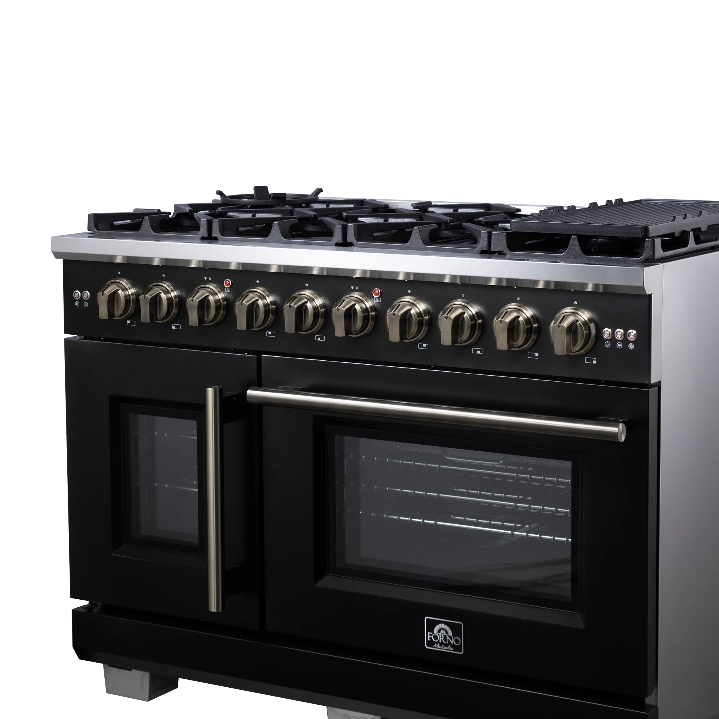 Capriasca 48-Inch Freestanding French Door Gas Range, 8 Burners, Convection Oven, Energy Efficient FFSGS646048BLK