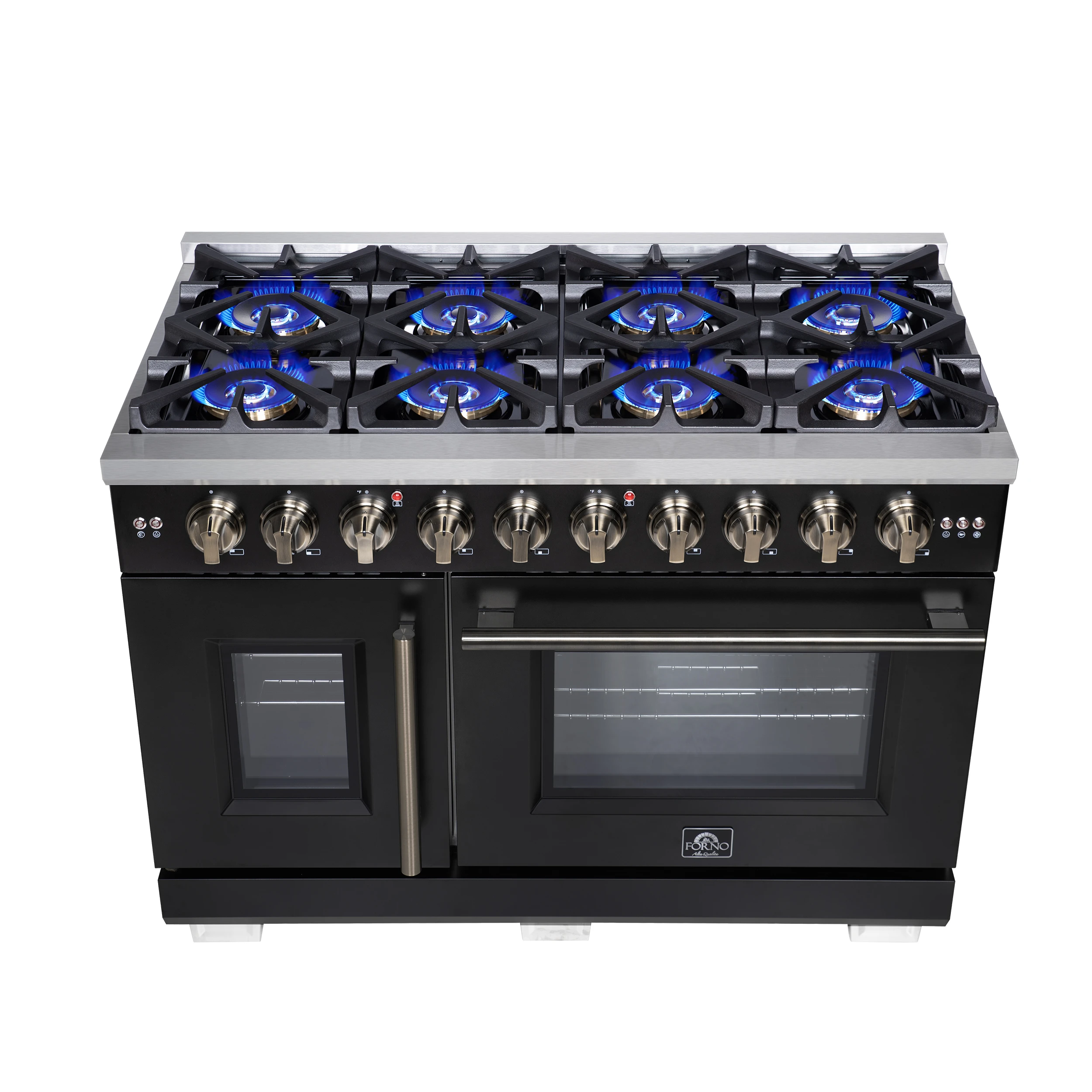 Capriasca 48-Inch Freestanding French Door Gas Range, 8 Burners, Convection Oven, Energy Efficient FFSGS646048BLK