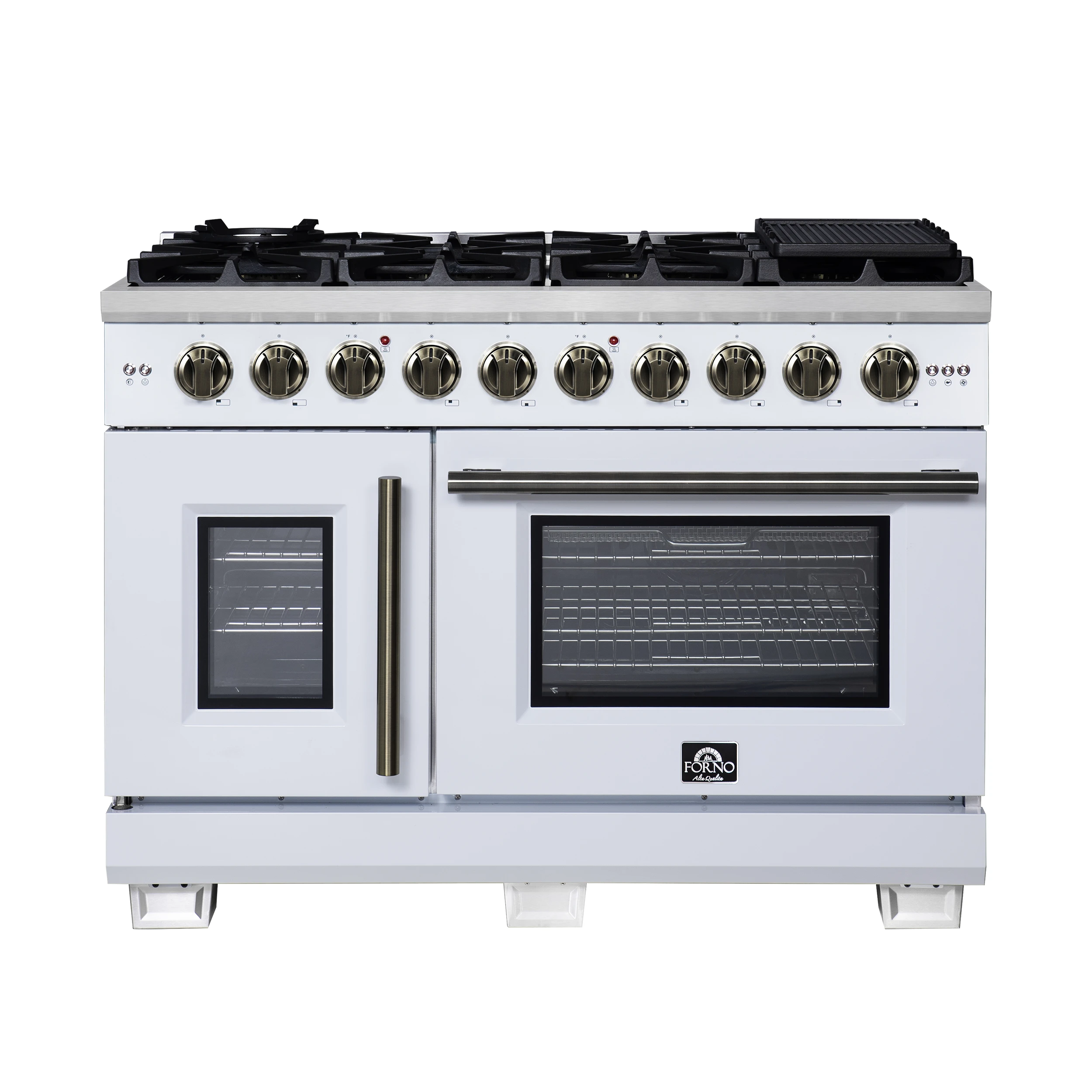 Capriasca 48-Inch Freestanding French Door Gas Range, 8 Burners, Convection Oven, Energy Efficient FFSGS646048WHT