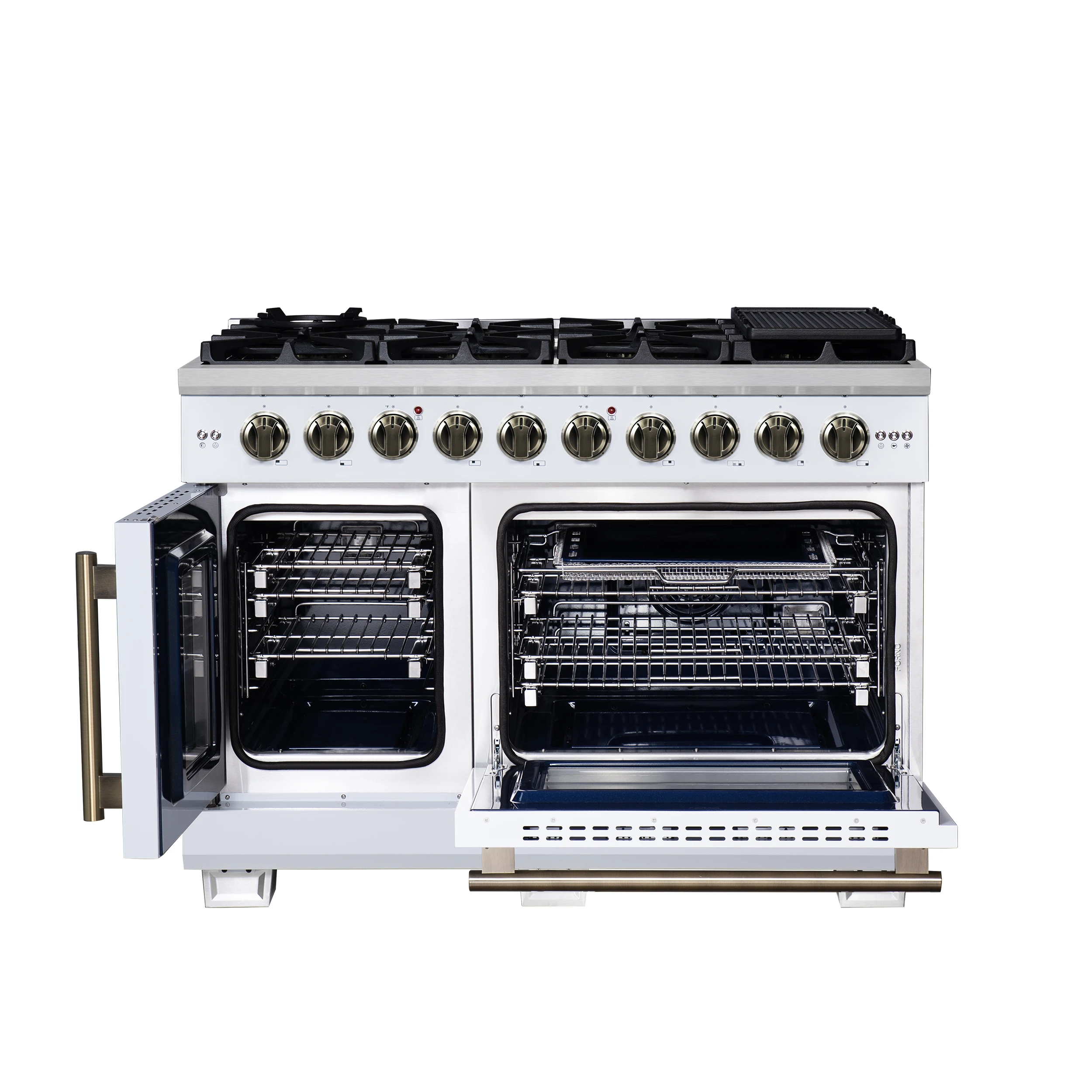 Capriasca 48-Inch Freestanding French Door Gas Range, 8 Burners, Convection Oven, Energy Efficient FFSGS646048WHT