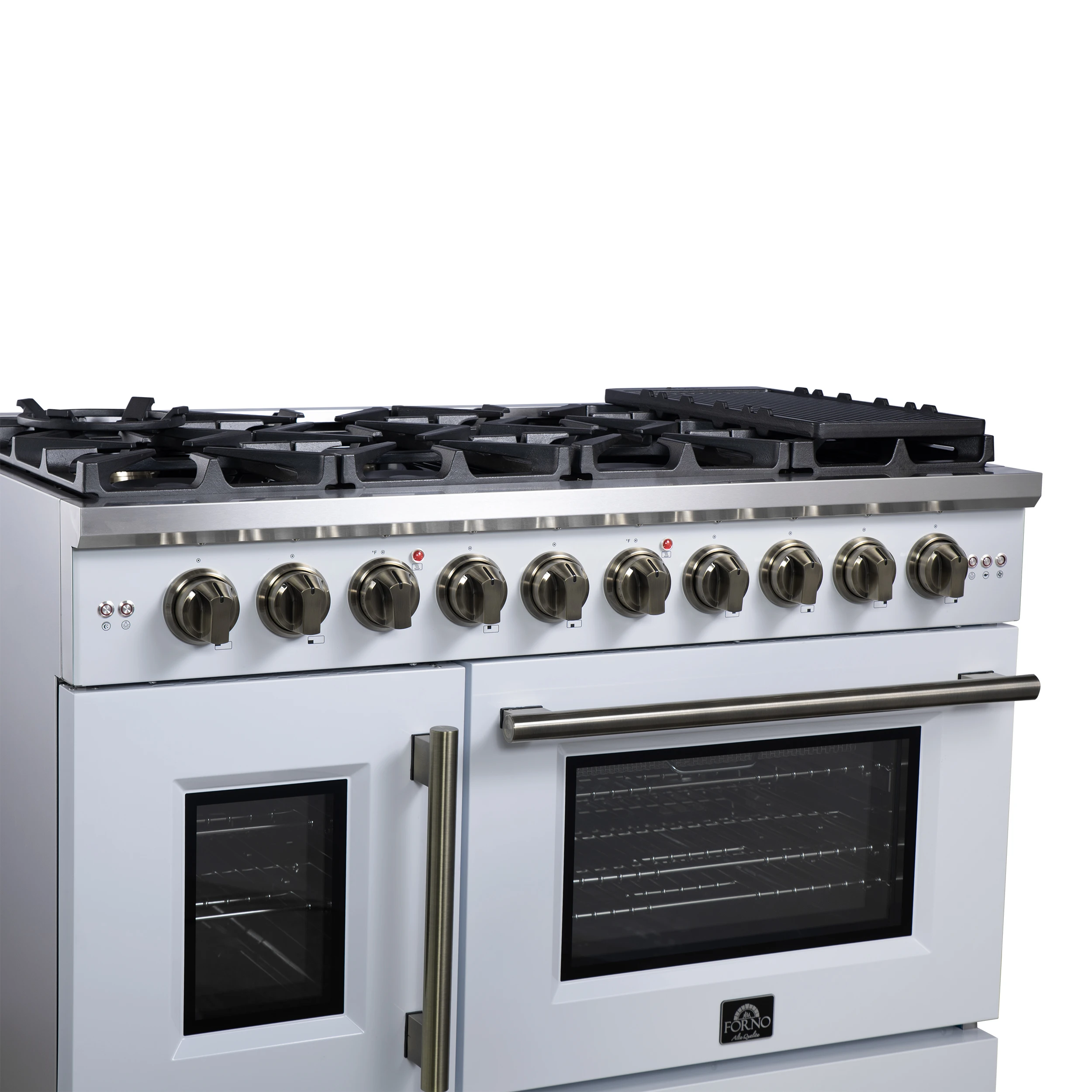 Capriasca 48-Inch Freestanding French Door Gas Range, 8 Burners, Convection Oven, Energy Efficient FFSGS646048WHT