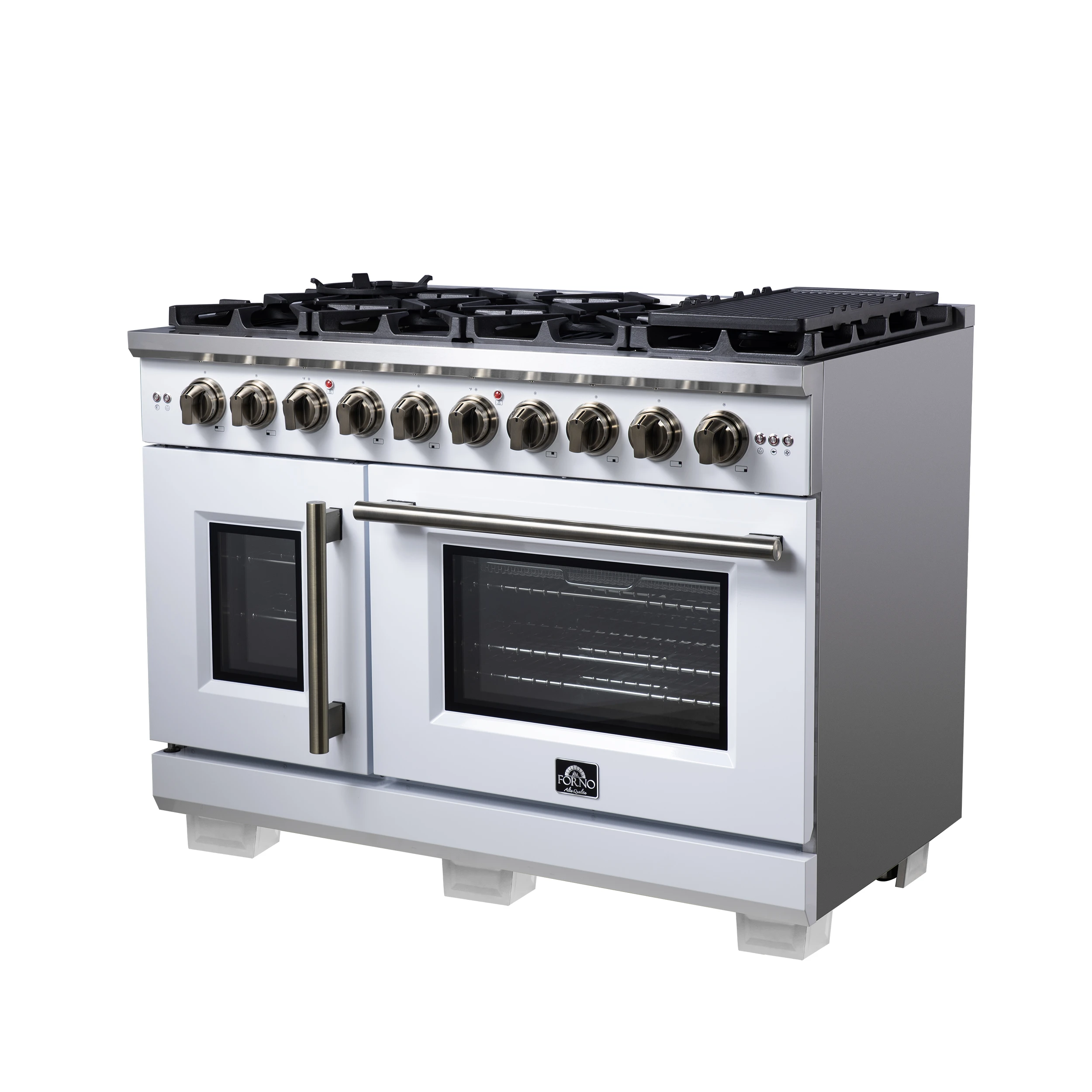 Capriasca 48-Inch Freestanding French Door Gas Range, 8 Burners, Convection Oven, Energy Efficient FFSGS646048WHT