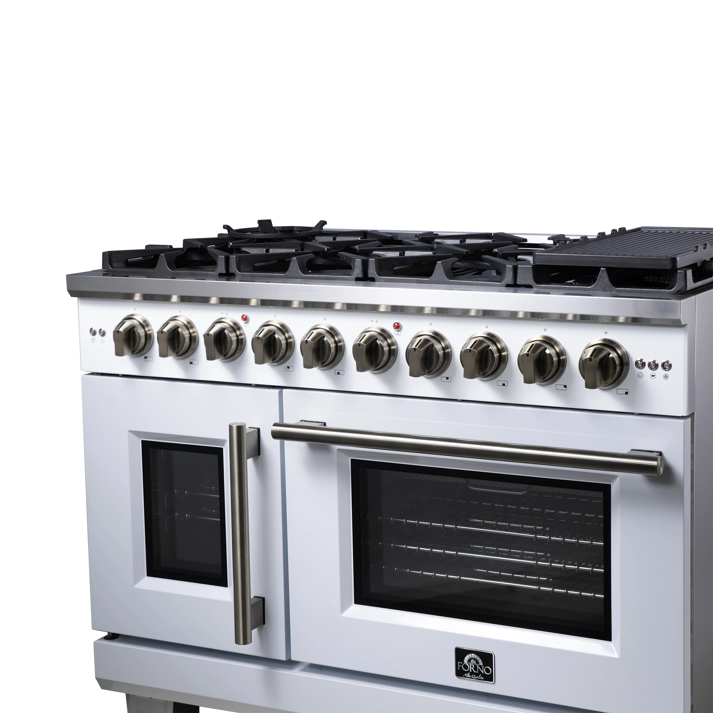 Capriasca 48-Inch Freestanding French Door Gas Range, 8 Burners, Convection Oven, Energy Efficient FFSGS646048WHT