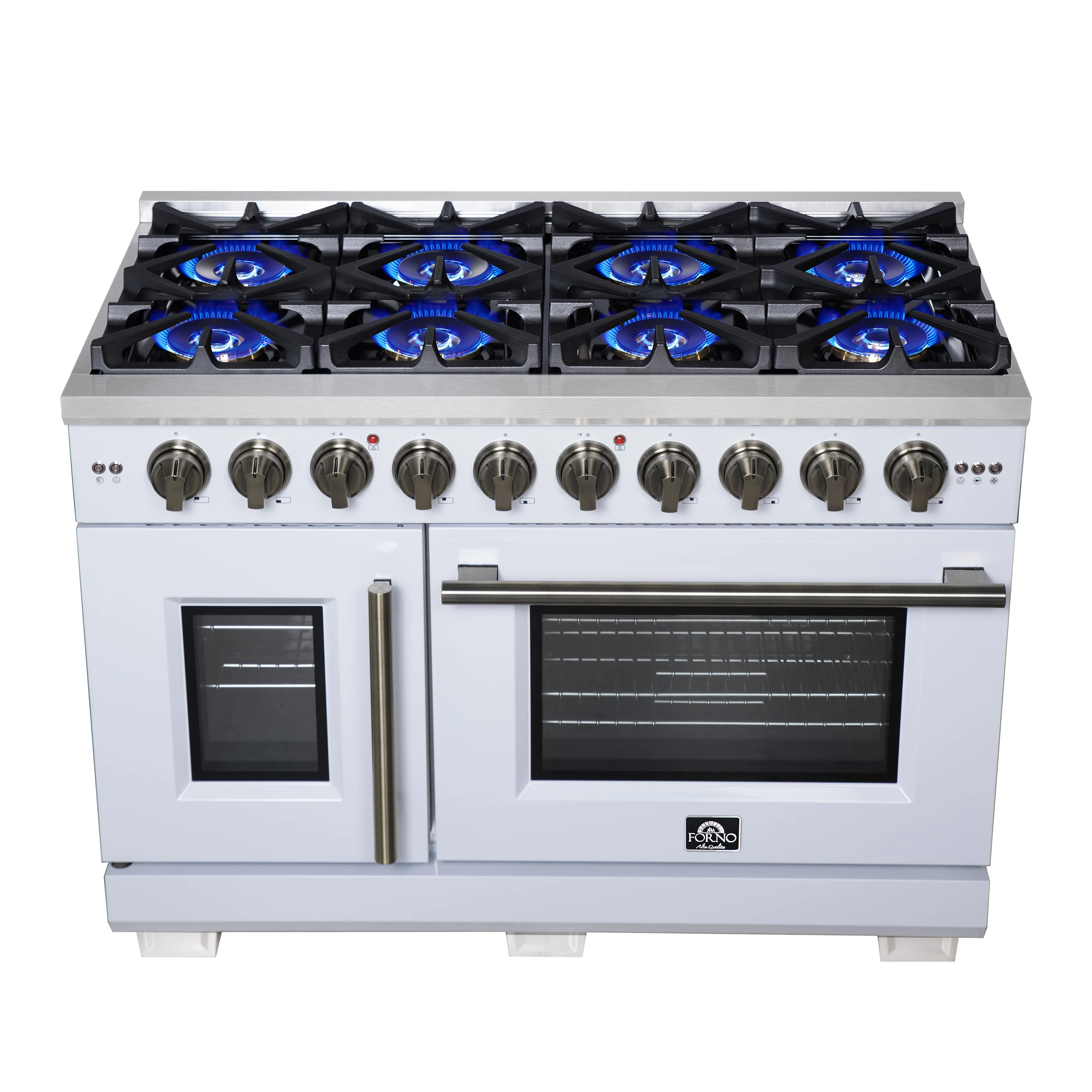 Capriasca 48-Inch Freestanding French Door Gas Range, 8 Burners, Convection Oven, Energy Efficient FFSGS646048WHT