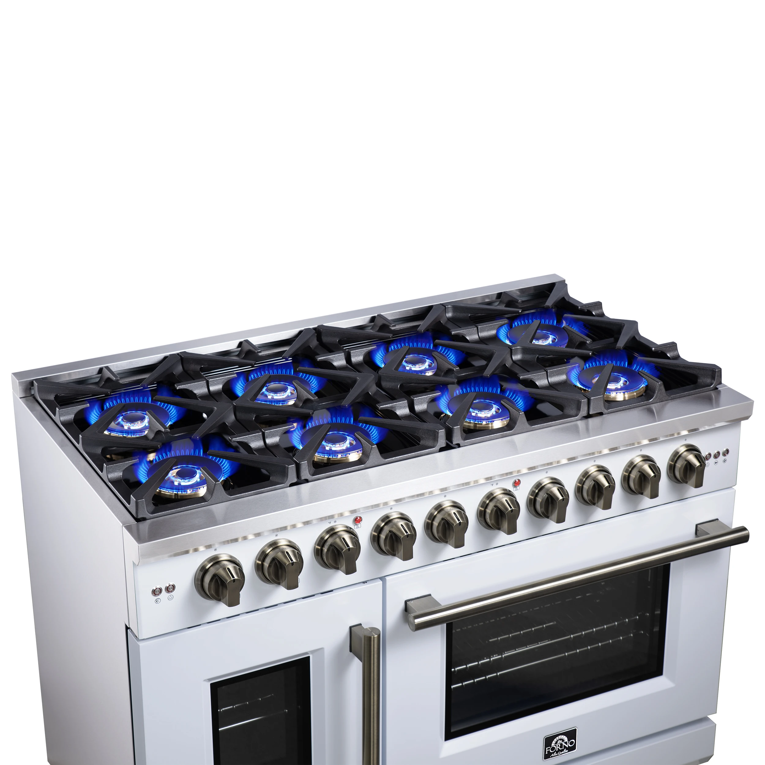 Capriasca 48-Inch Freestanding French Door Gas Range, 8 Burners, Convection Oven, Energy Efficient FFSGS646048WHT