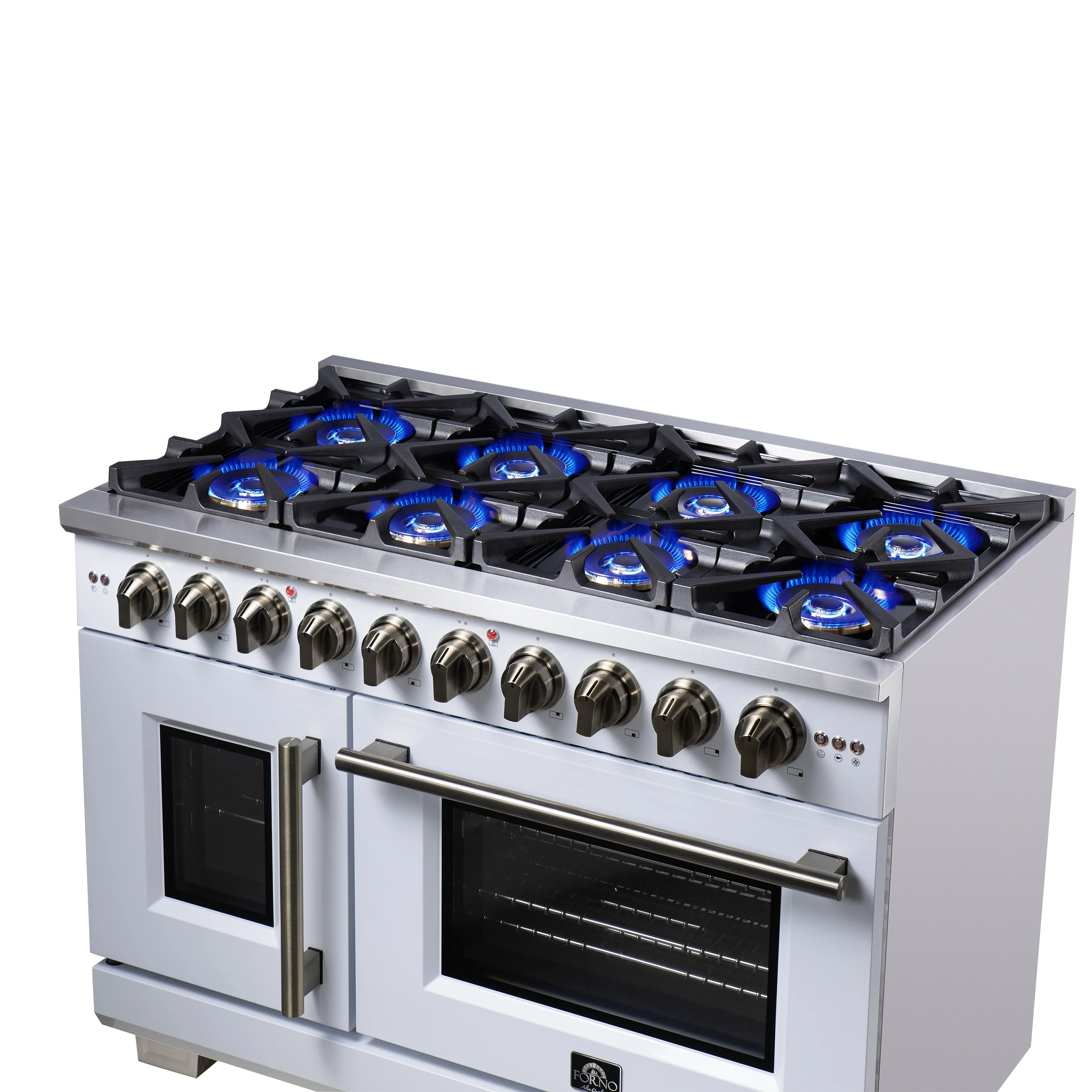 Capriasca 48-Inch Freestanding French Door Gas Range, 8 Burners, Convection Oven, Energy Efficient FFSGS646048WHT