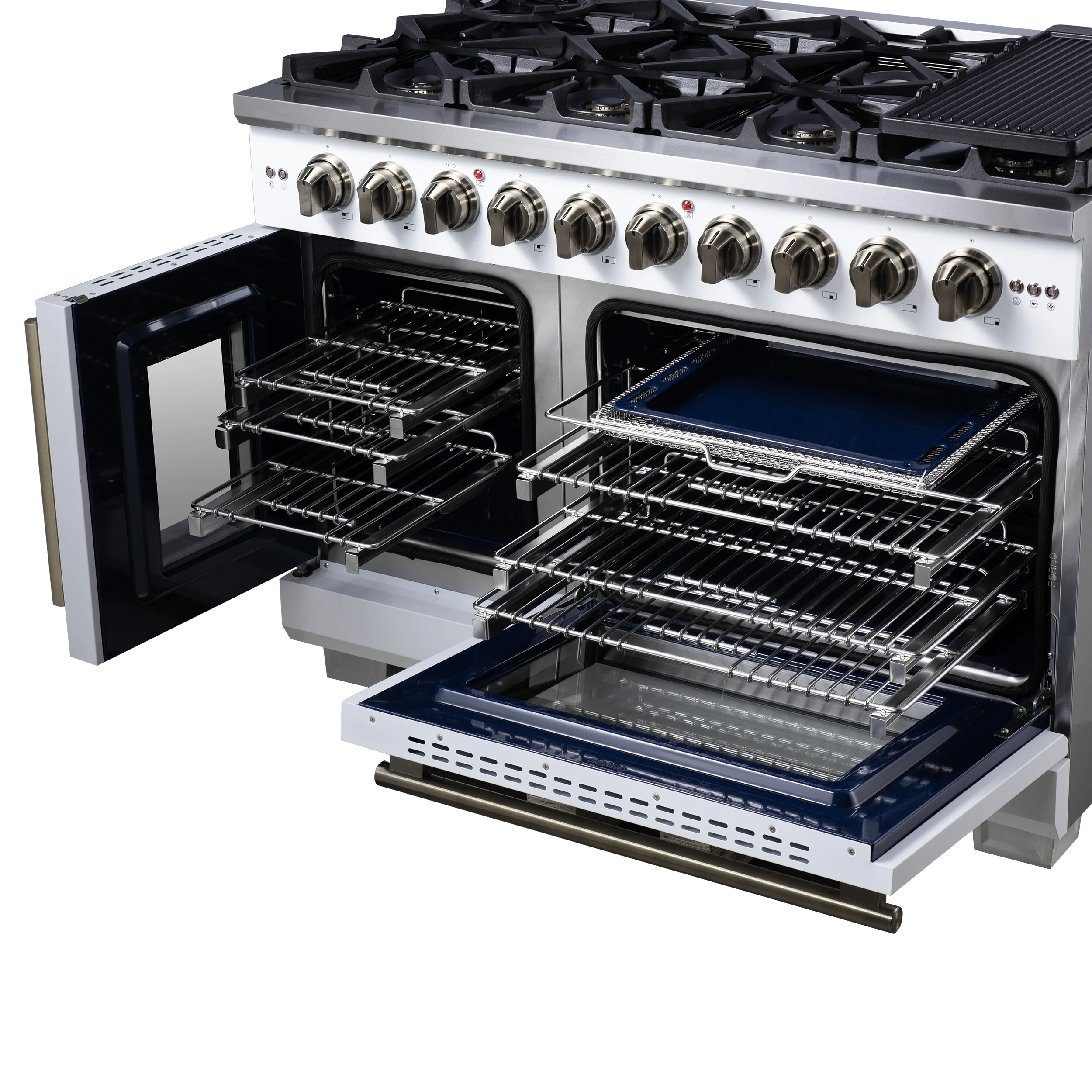 Capriasca 48-Inch Freestanding French Door Gas Range, 8 Burners, Convection Oven, Energy Efficient FFSGS646048WHT