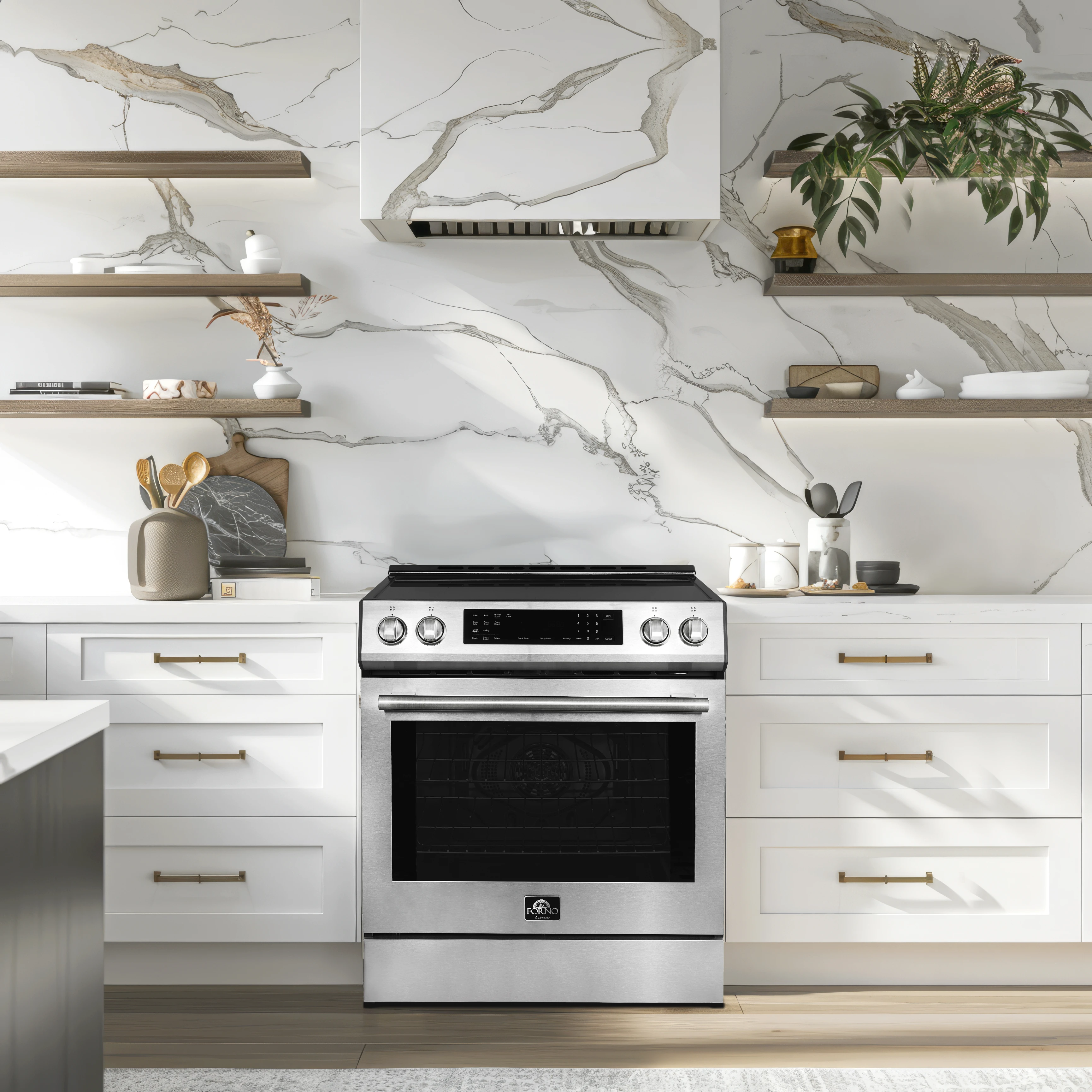Donatello Espresso 30-Inch Slide-In Induction Range, Convection Oven, 5 Cooking Zones, Touch Control Panel FFSIN090530