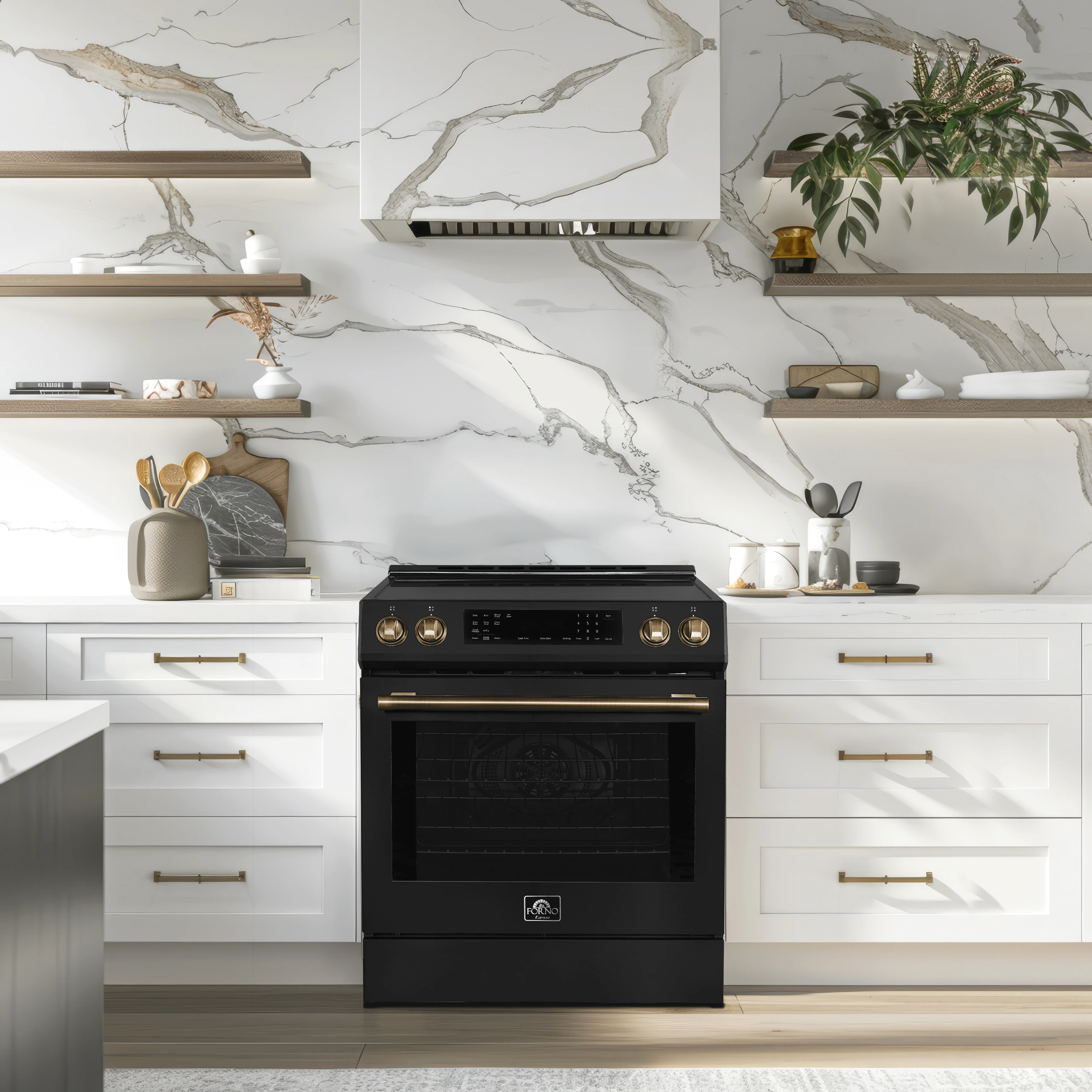 Donatello Espresso 30-Inch Slide-In Induction Range, Convection Oven, 5 Cooking Zones, Touch Control Panel FFSIN090530BLK