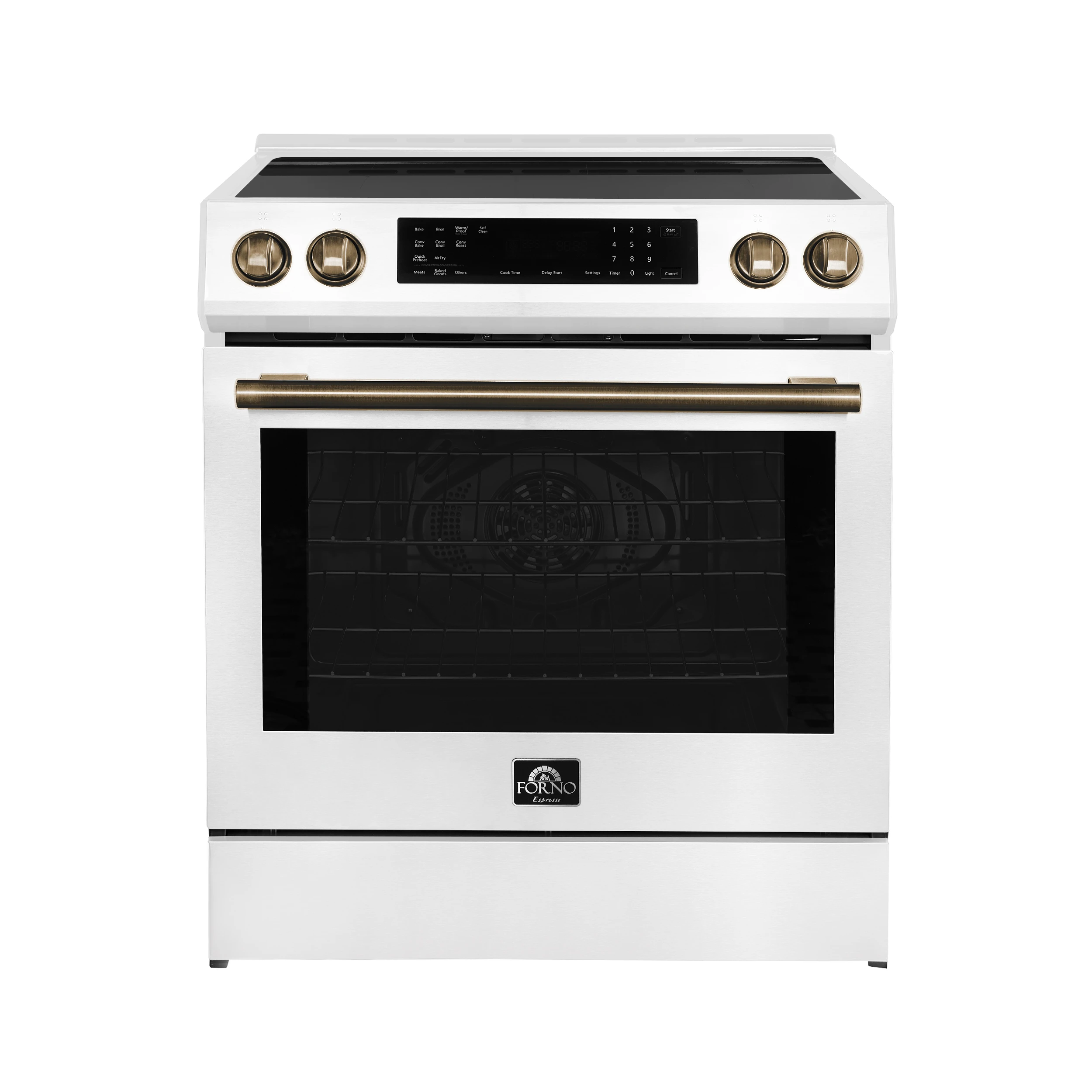 Donatello Espresso 30-Inch Slide-In Induction Range, Convection Oven, 5 Cooking Zones, Touch Control Panel FFSIN090530WHT