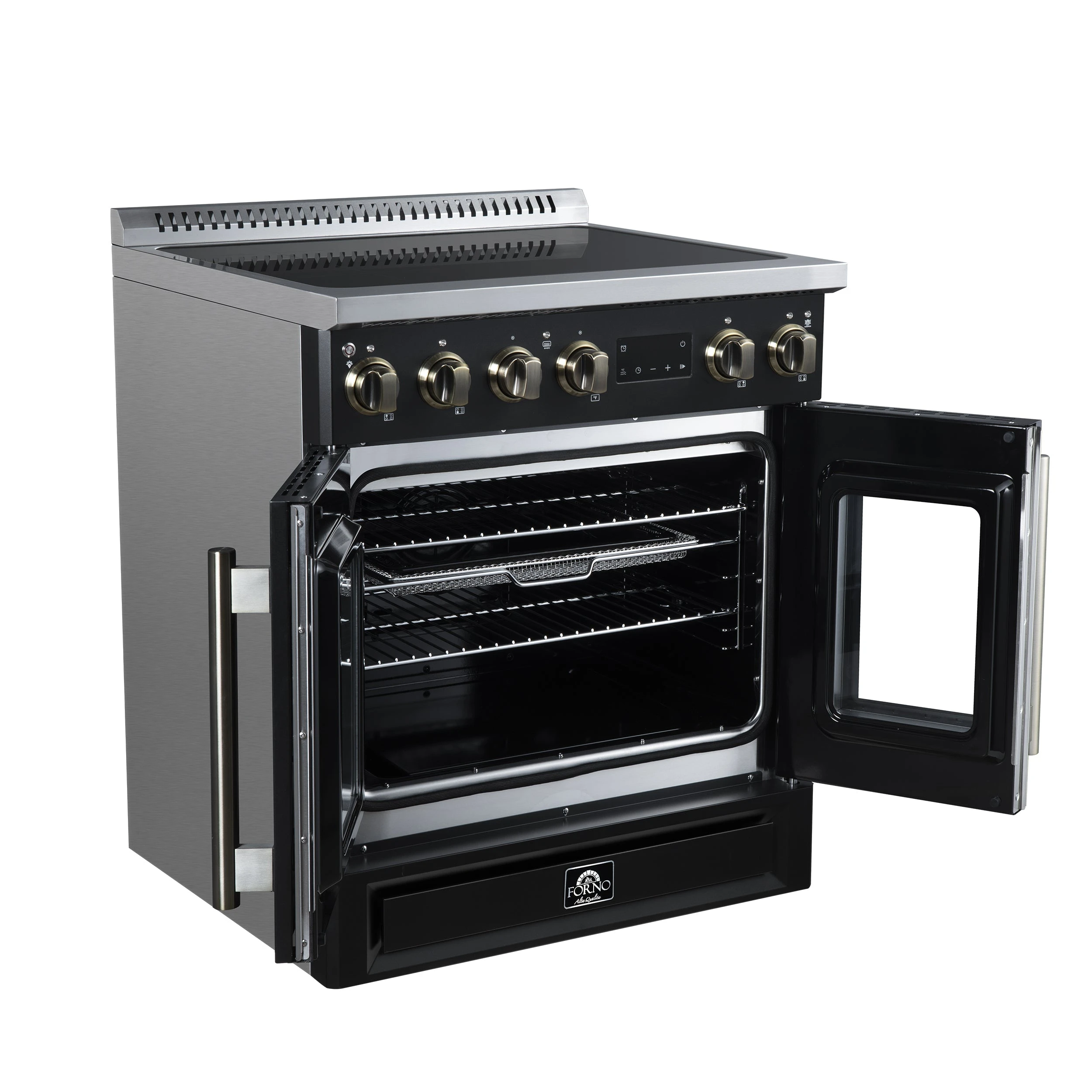 Torino French Door 30 Inch Induction Range with Air Fryer, Air Sous Vide & True Convection, Dual Broiler, FFSIN095030BLK