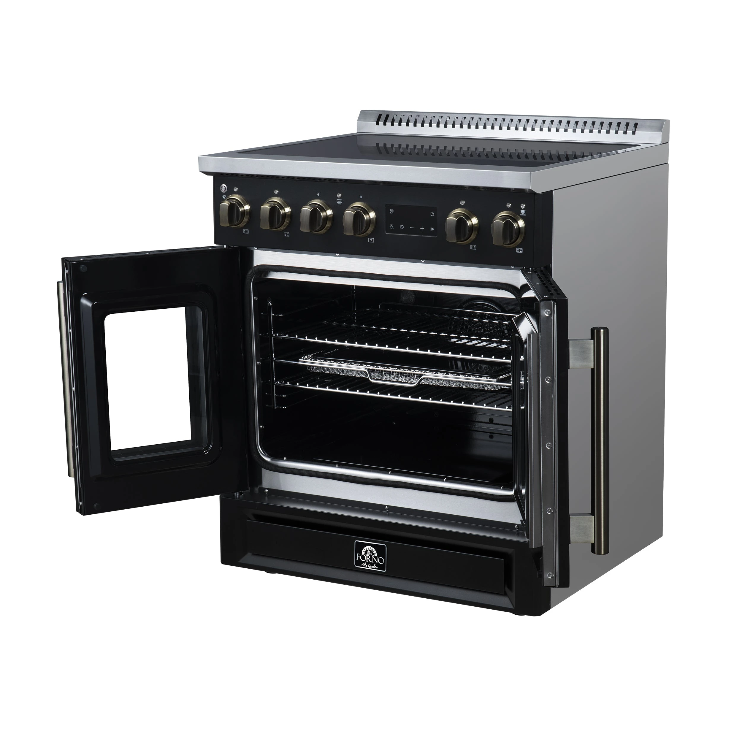 Torino French Door 30 Inch Induction Range with Air Fryer, Air Sous Vide & True Convection, Dual Broiler, FFSIN095030BLK
