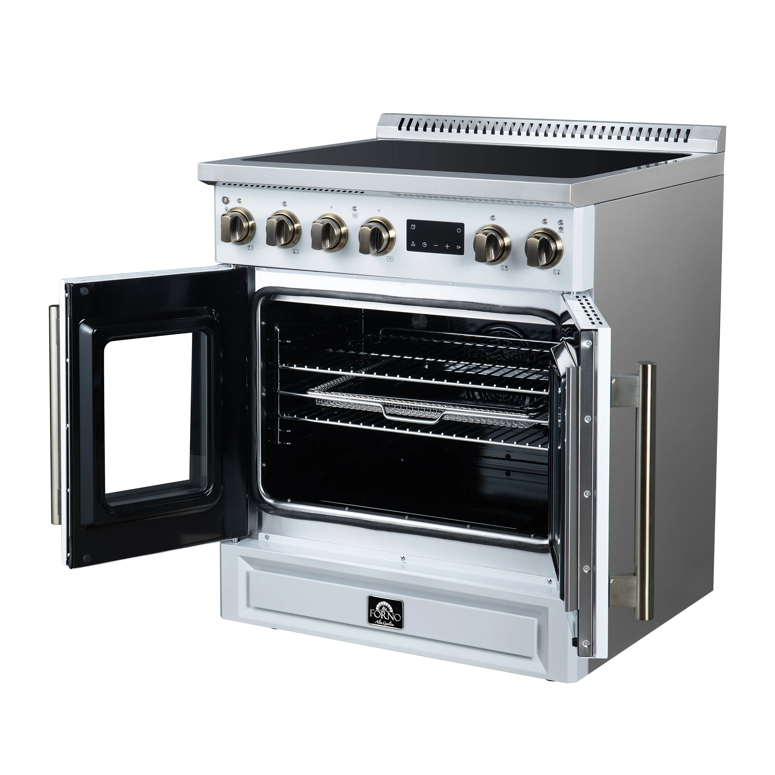 Torino French Door 30 Inch Induction Range with Air Fryer, Air Sous Vide & True Convection, Dual Broiler, FFSIN095030WHT