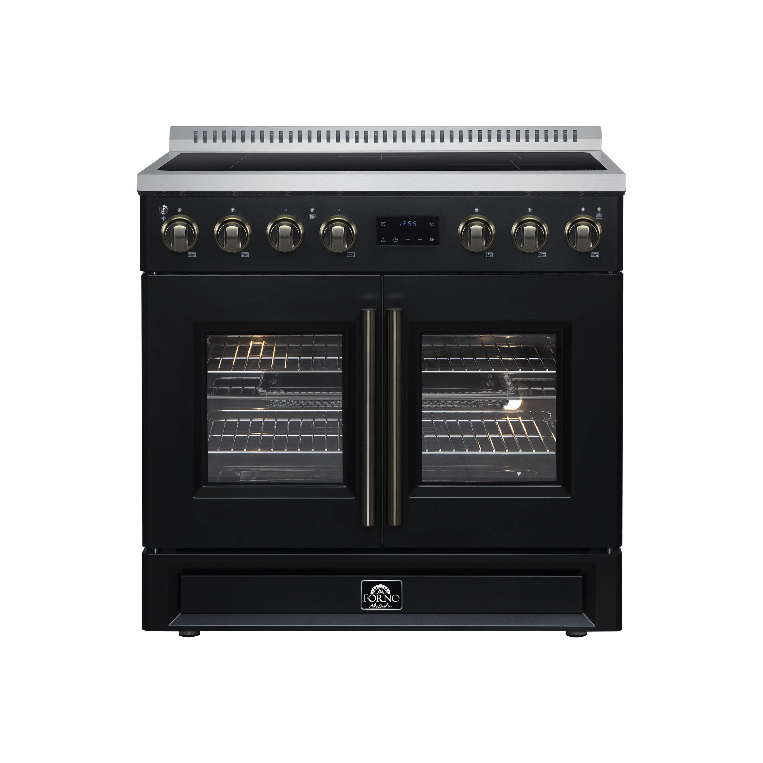 Torino French Door 36 Inch Induction Range with Air Fryer, Air Sous Vide & True Convection, Dual Broiler, FFSIN095036BLK