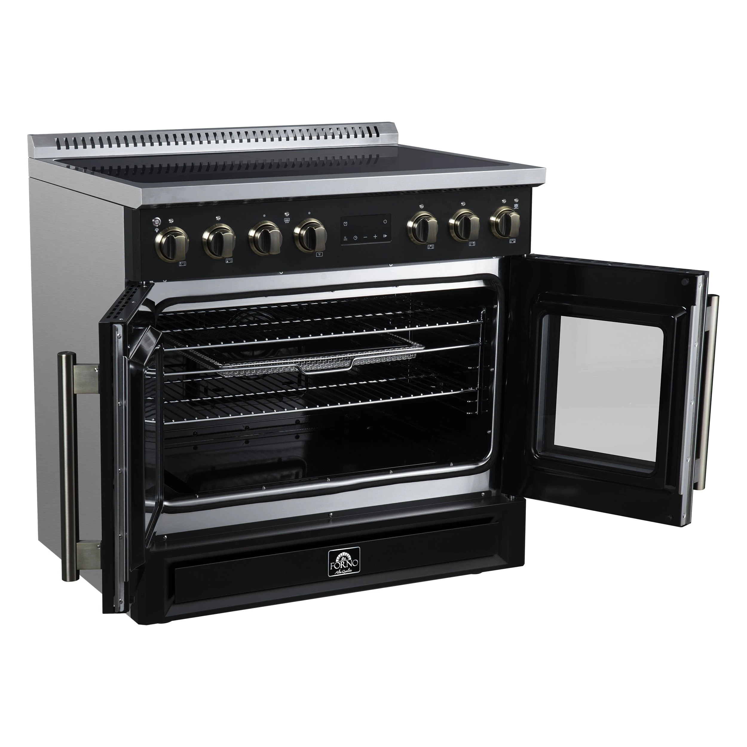 Torino French Door 36 Inch Induction Range with Air Fryer, Air Sous Vide & True Convection, Dual Broiler, FFSIN095036BLK