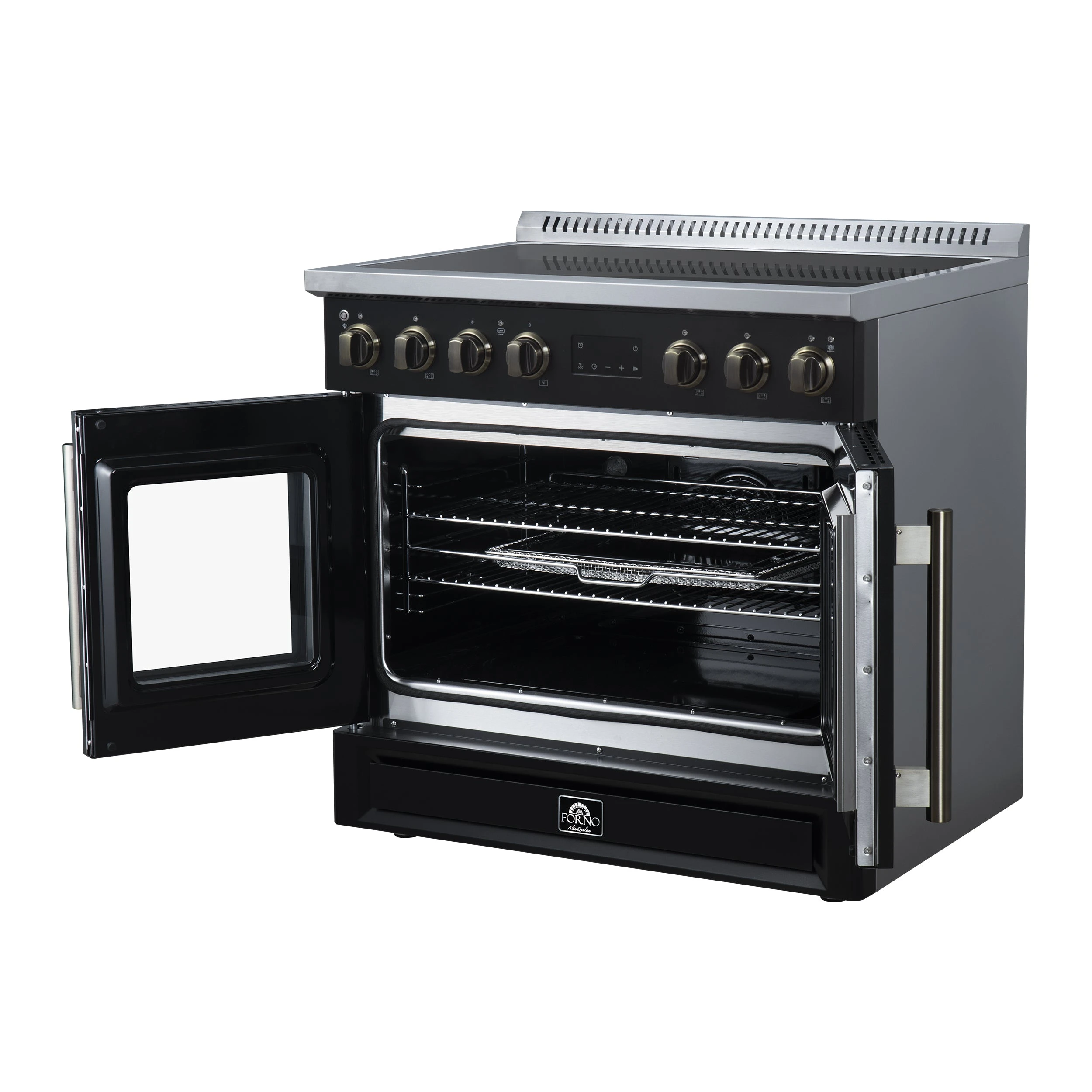 Torino French Door 36 Inch Induction Range with Air Fryer, Air Sous Vide & True Convection, Dual Broiler, FFSIN095036BLK