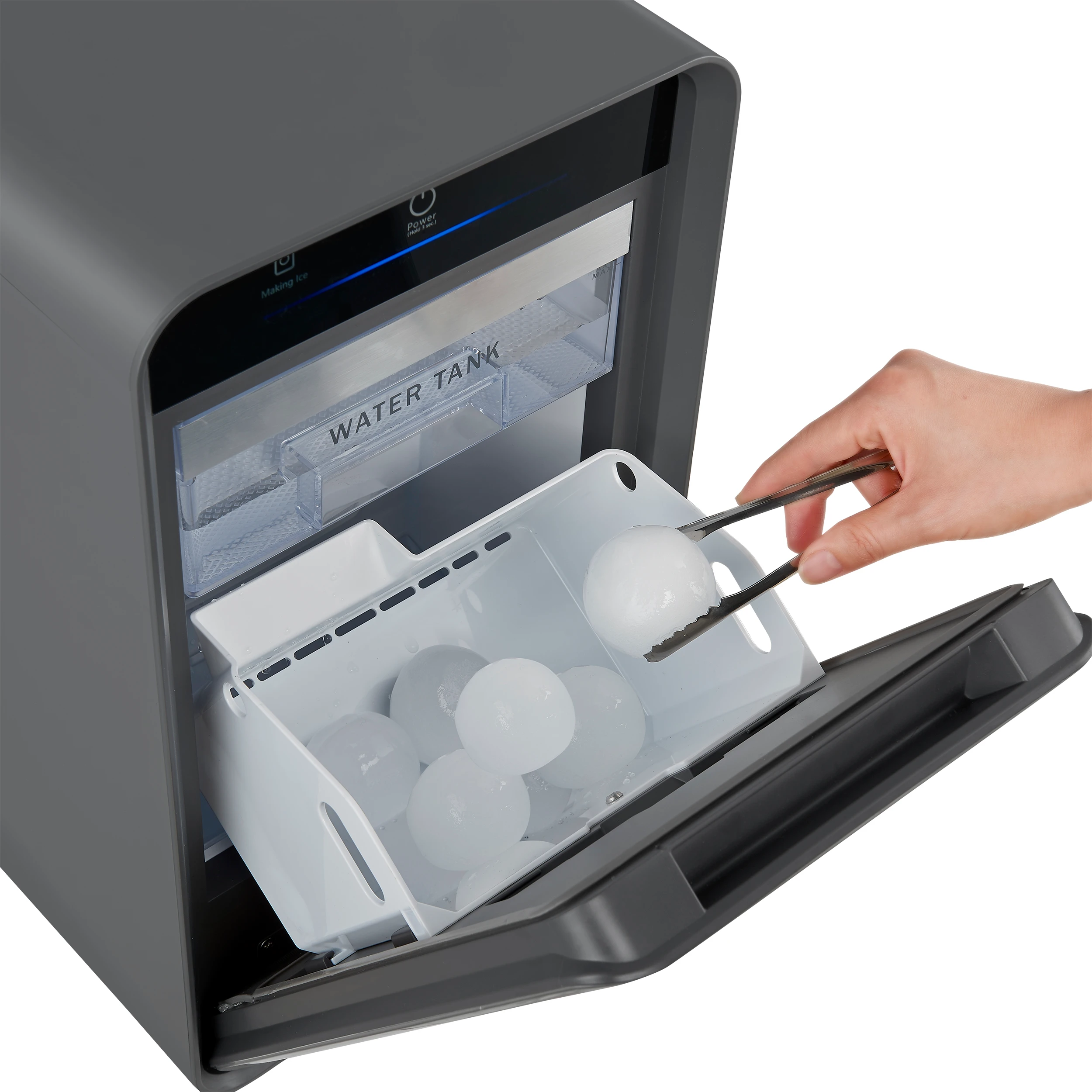 Sferico 11-in Ice Maker, Silver, 32 clear 2-in slow-melting spheres daily, stores more than 10 balls FIMFS735211S