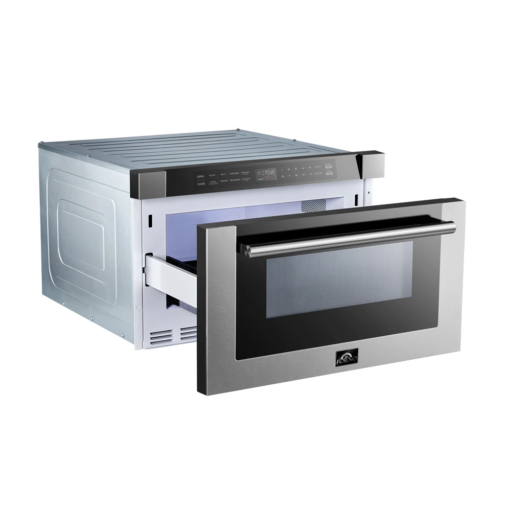Capoliveri 24-Inch Microwave Drawer, Stainless Steel, 1.2 cu.ft, 1500 Watts, Built-In, Touch Control LCD Display, Auto-Touch Open/Close, 11 Power Levels, Sensor Cooking FMWDR300024