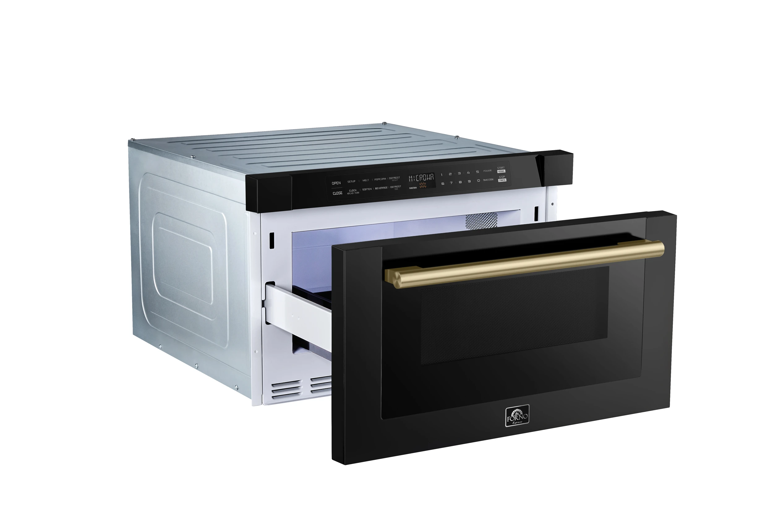 Capoliveri Espresso 24-Inch Microwave Drawer, Black, 1.2 cu.ft, 1500 Watts, Built-In, Touch Control LCD Display, Auto-Touch Open/Close, 11 Power Levels, Sensor Cooking FMWDR300024BLK