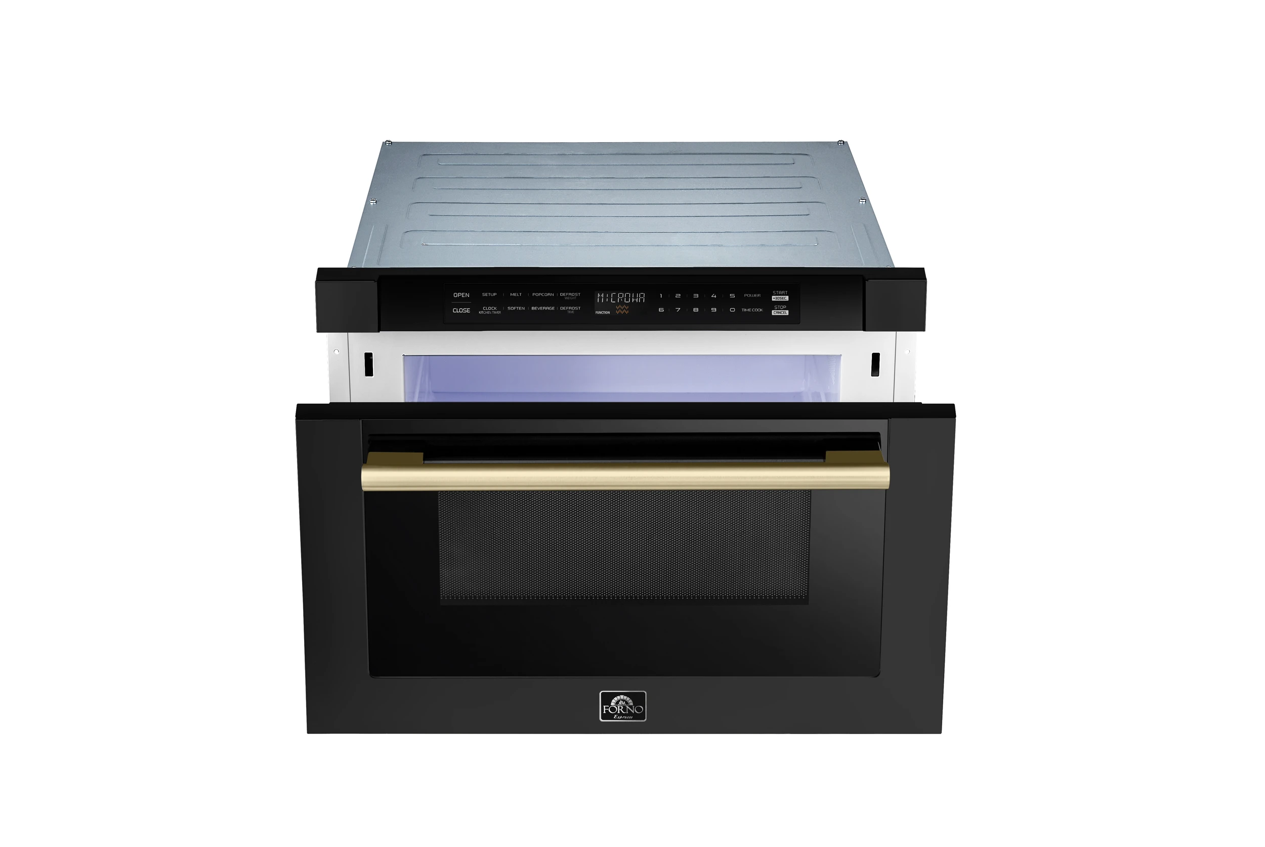 Capoliveri Espresso 24-Inch Microwave Drawer, Black, 1.2 cu.ft, 1500 Watts, Built-In, Touch Control LCD Display, Auto-Touch Open/Close, 11 Power Levels, Sensor Cooking FMWDR300024BLK