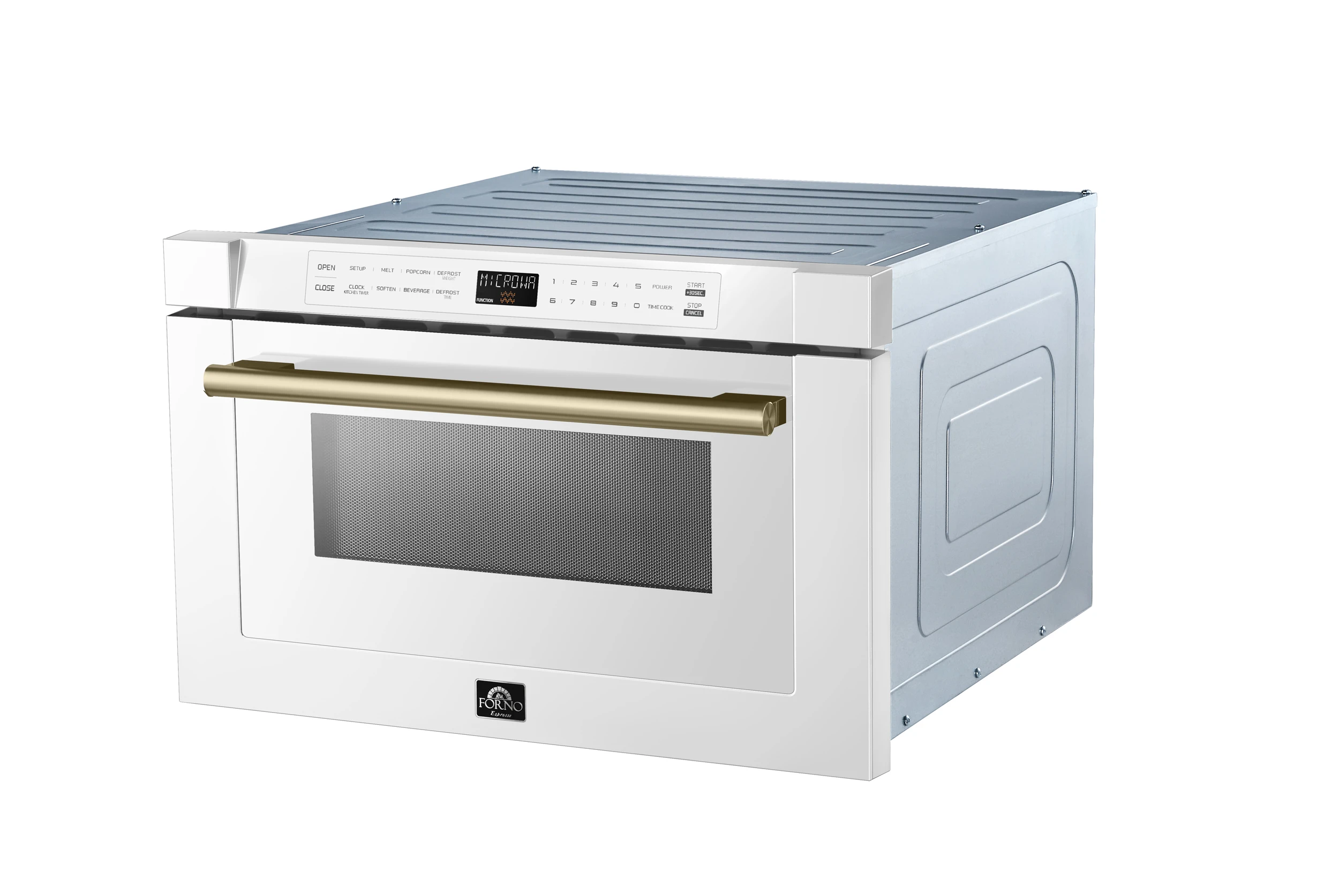 Capoliveri Espresso 24-Inch Microwave Drawer, White, 1.2 cu.ft, 1500 Watts, Built-In, Touch Control LCD Display, Auto-Touch Open/Close, 11 Power Levels, Sensor Cooking FMWDR300024WHT