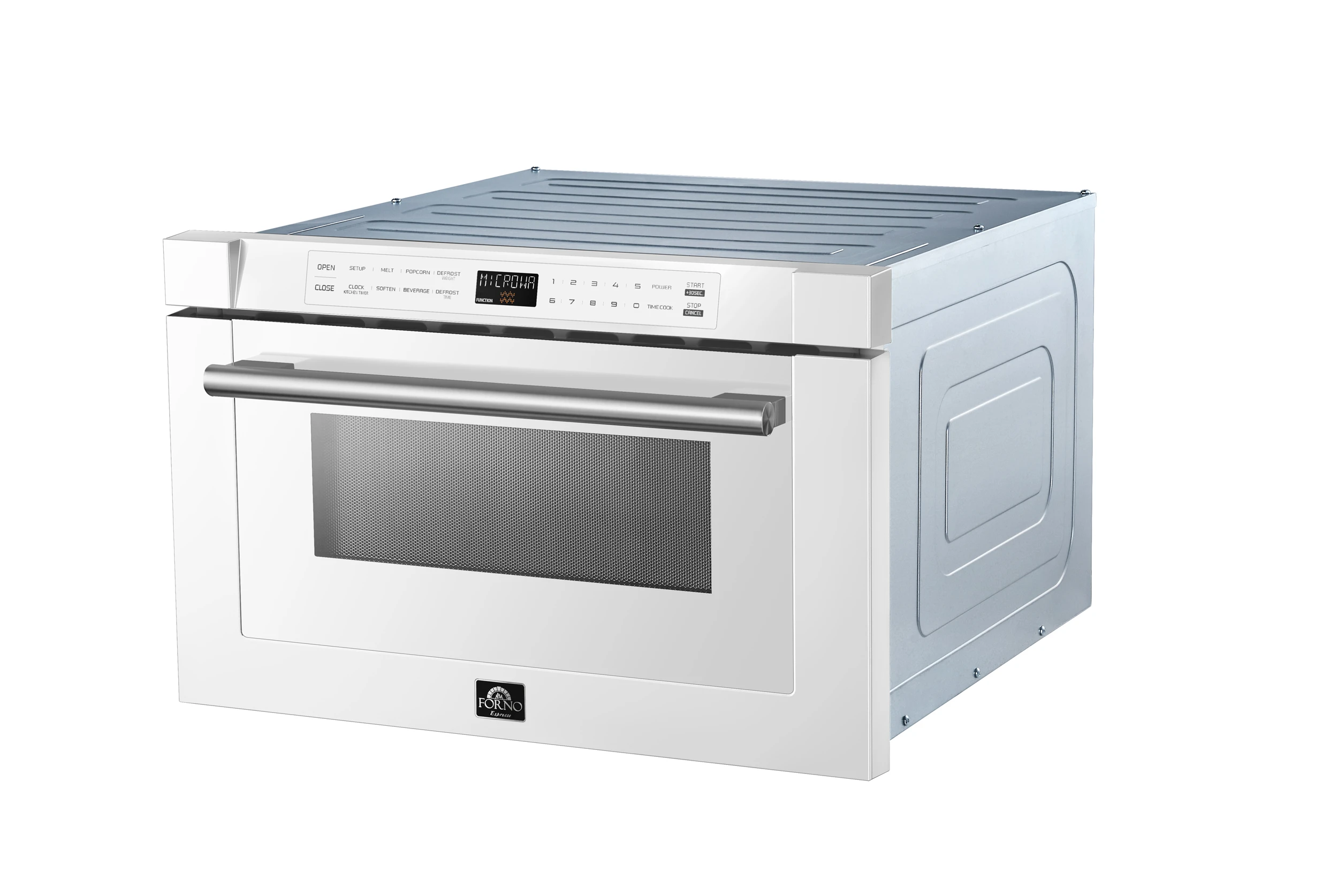 Capoliveri Espresso 24-Inch Microwave Drawer, White, 1.2 cu.ft, 1500 Watts, Built-In, Touch Control LCD Display, Auto-Touch Open/Close, 11 Power Levels, Sensor Cooking FMWDR300024WHT