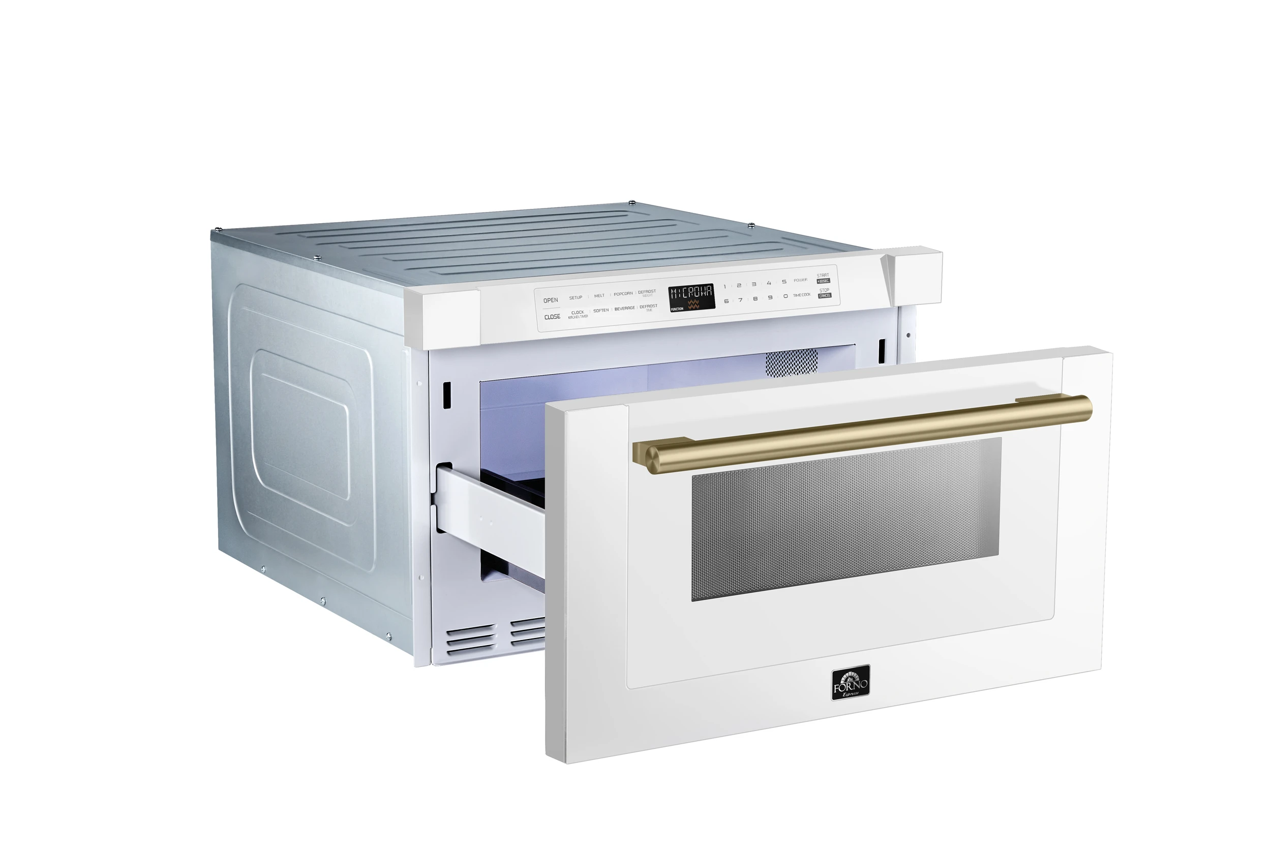 Capoliveri Espresso 24-Inch Microwave Drawer, White, 1.2 cu.ft, 1500 Watts, Built-In, Touch Control LCD Display, Auto-Touch Open/Close, 11 Power Levels, Sensor Cooking FMWDR300024WHT