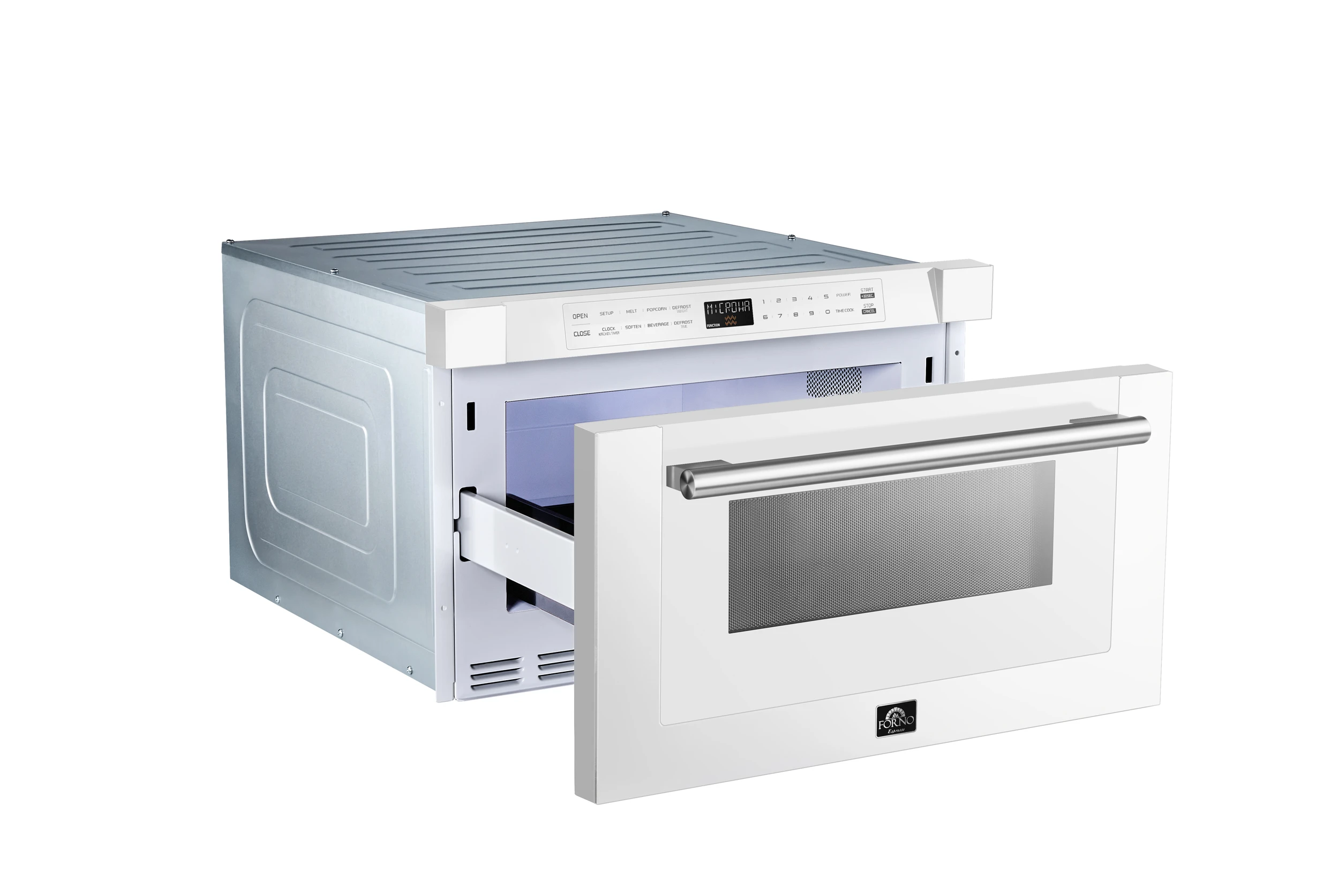 Capoliveri Espresso 24-Inch Microwave Drawer, White, 1.2 cu.ft, 1500 Watts, Built-In, Touch Control LCD Display, Auto-Touch Open/Close, 11 Power Levels, Sensor Cooking FMWDR300024WHT