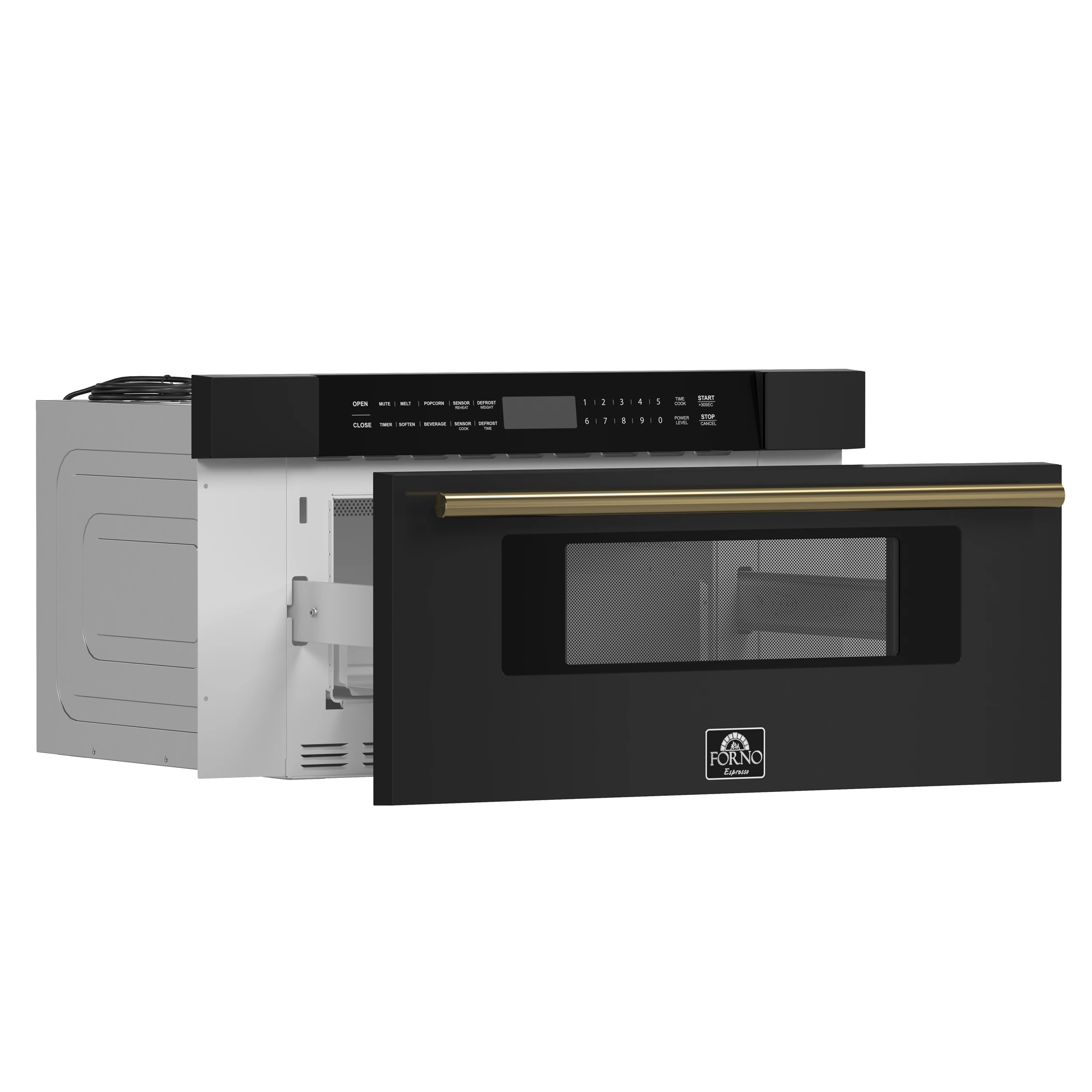 Capoliveri Espresso 30-Inch Microwave Drawer, Black, 1.2 cu.ft, 1500 Watts, Built-In, Touch Control LCD Display, Auto-Touch Open/Close, 11 Power Levels, Sensor Cooking FMWDR300030BLK