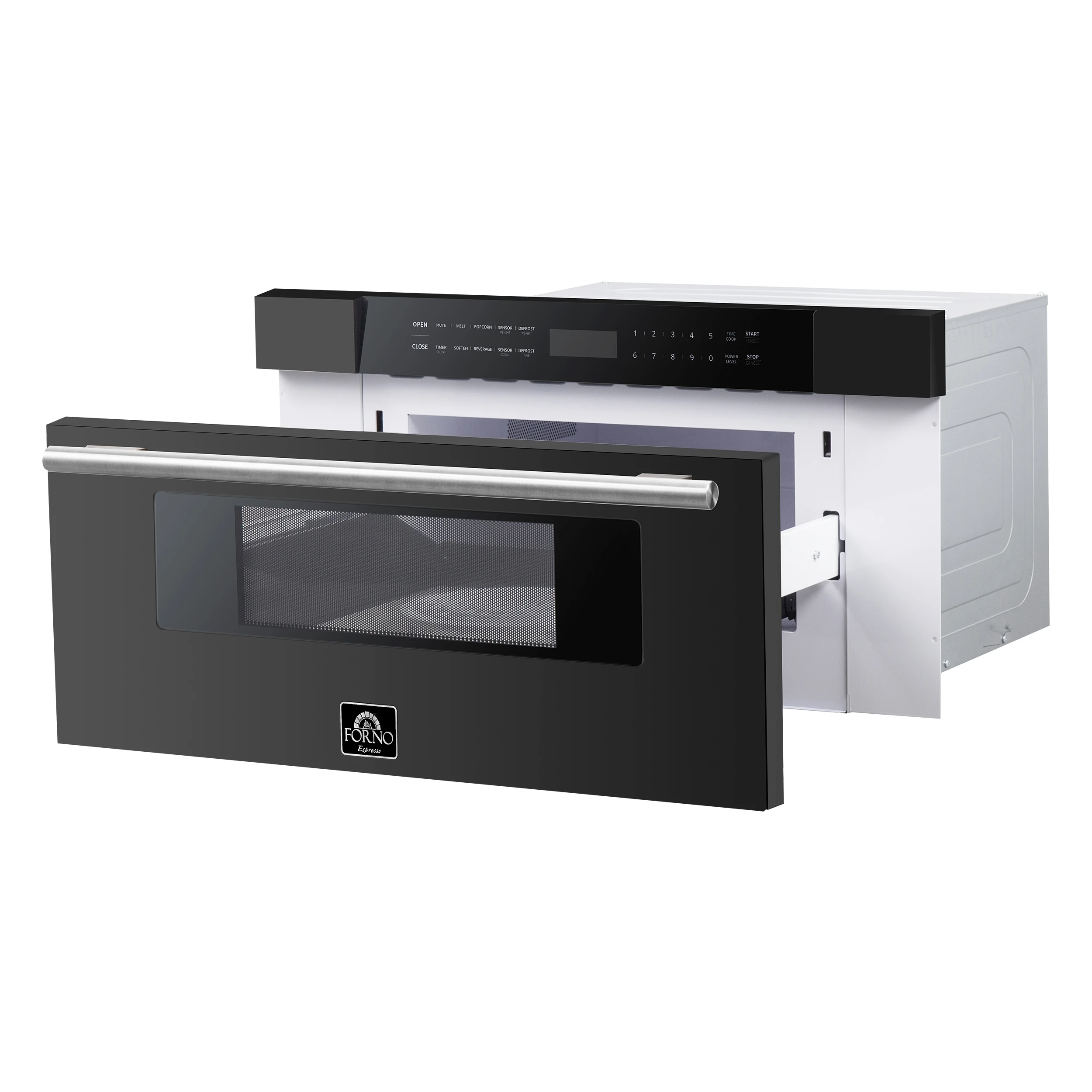 Capoliveri Espresso 30-Inch Microwave Drawer, Black, 1.2 cu.ft, 1500 Watts, Built-In, Touch Control LCD Display, Auto-Touch Open/Close, 11 Power Levels, Sensor Cooking FMWDR300030BLK