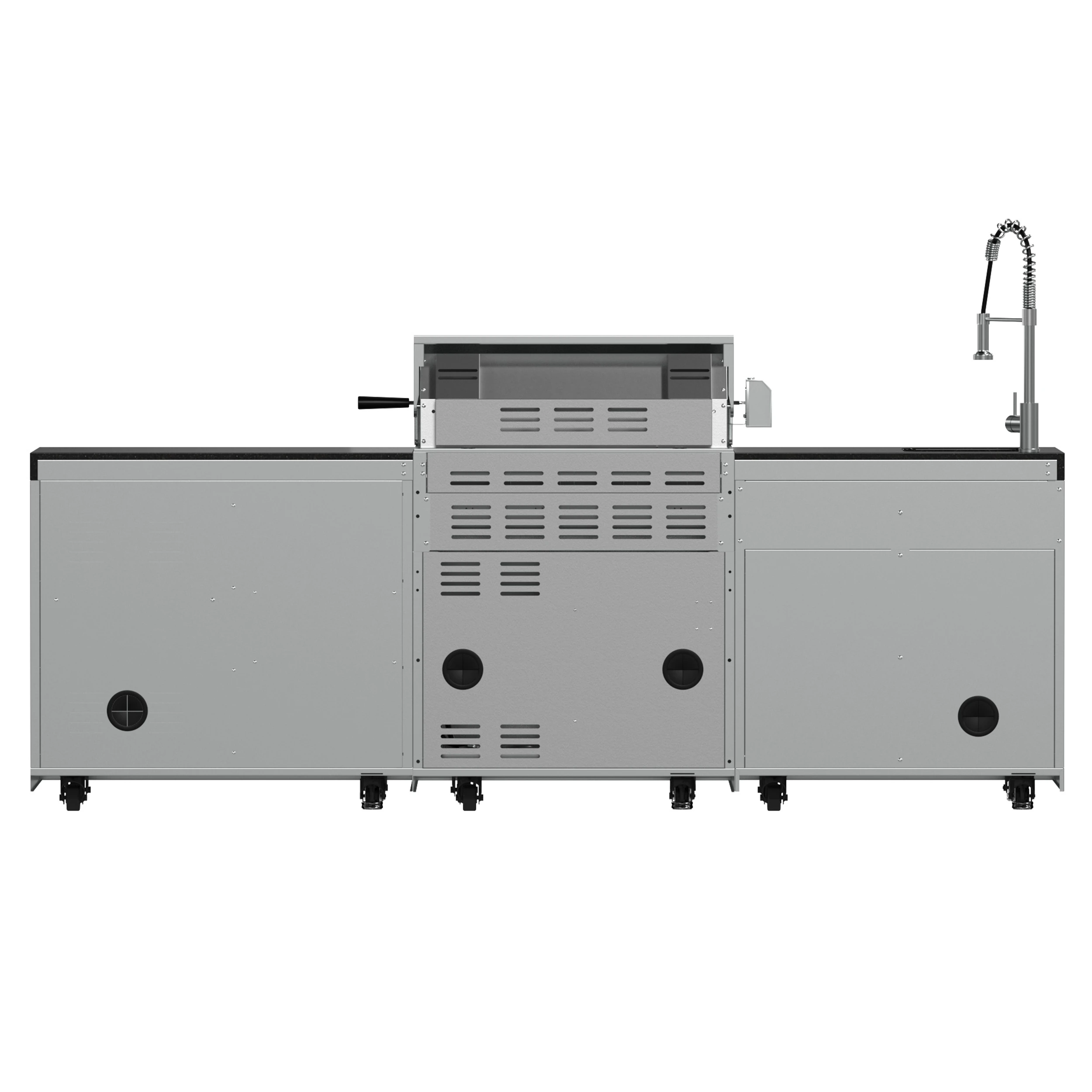 Bulnes 30-Inch BBQ, 60,000 BTU, 3 Burners with Sear & Rotisserie Infrared Burners, Outdoor Kitchen with 1.8 cu.ft. Beverage Center & Granite Countertops FODKT2506BLK