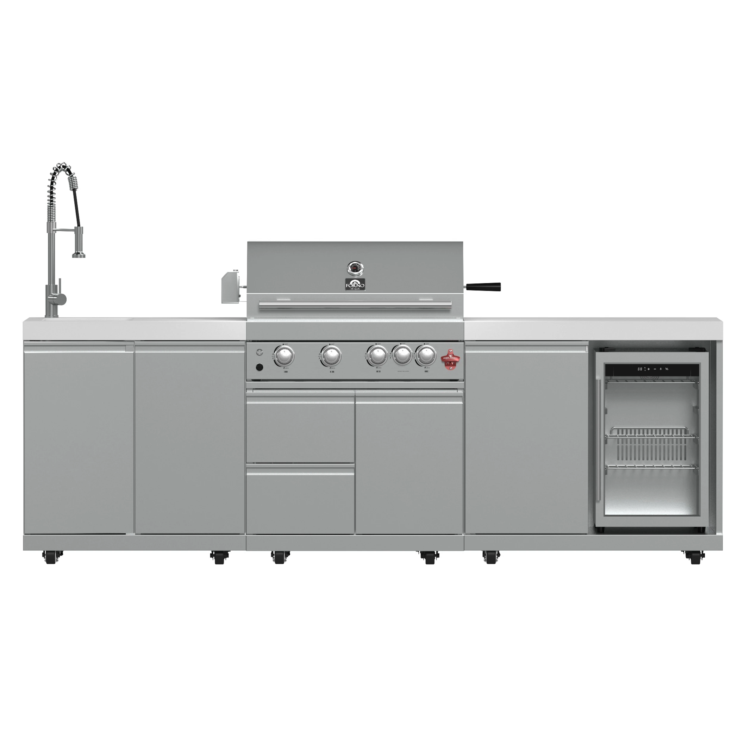 Bulnes 30-Inch BBQ, 60,000 BTU, 3 Burners with Sear & Rotisserie Infrared Burners, Outdoor Kitchen with 1.8 cu.ft. Beverage Center & Sintered Stone Countertops FODKT2506WHT
