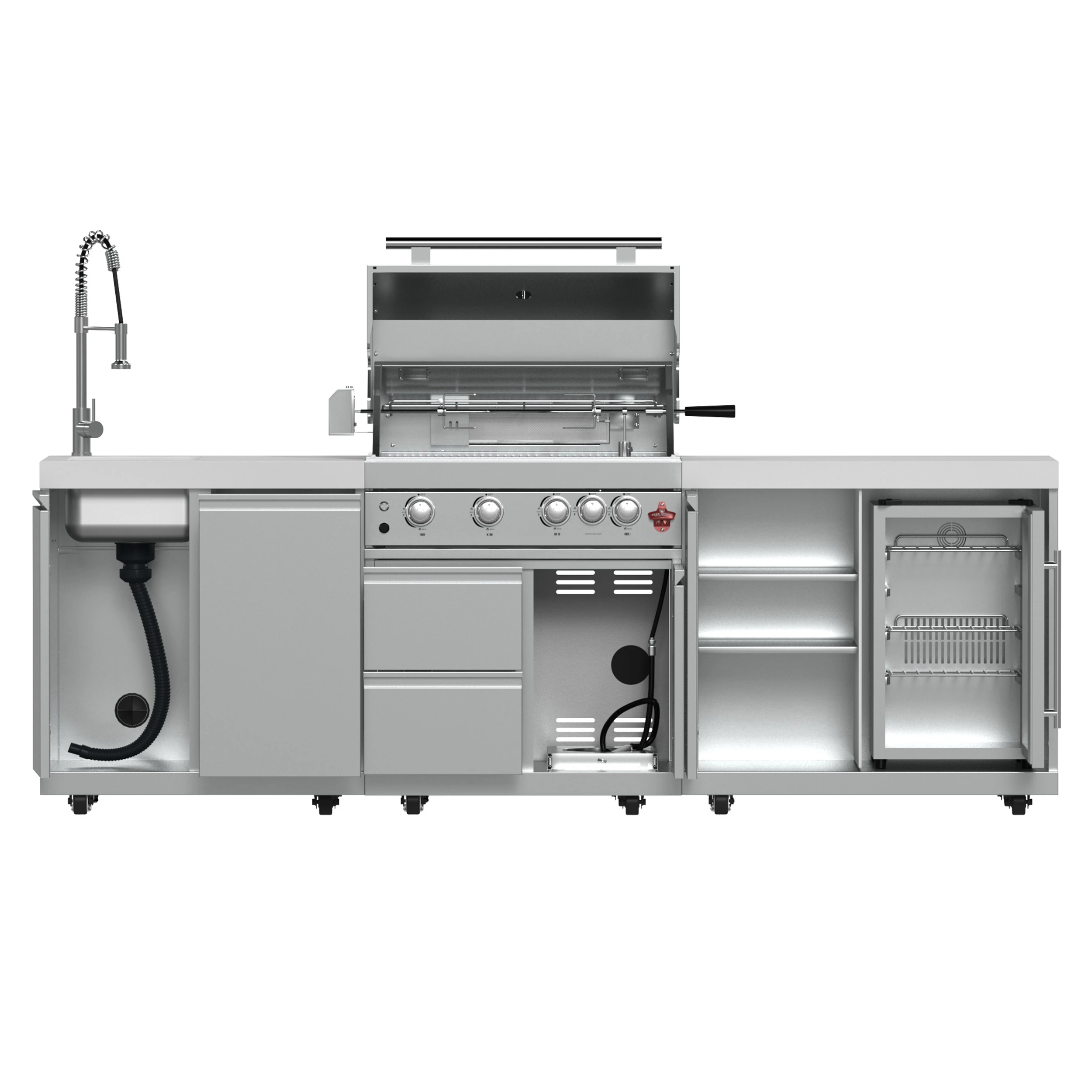 Bulnes 30-Inch BBQ, 60,000 BTU, 3 Burners with Sear & Rotisserie Infrared Burners, Outdoor Kitchen with 1.8 cu.ft. Beverage Center & Sintered Stone Countertops FODKT2506WHT