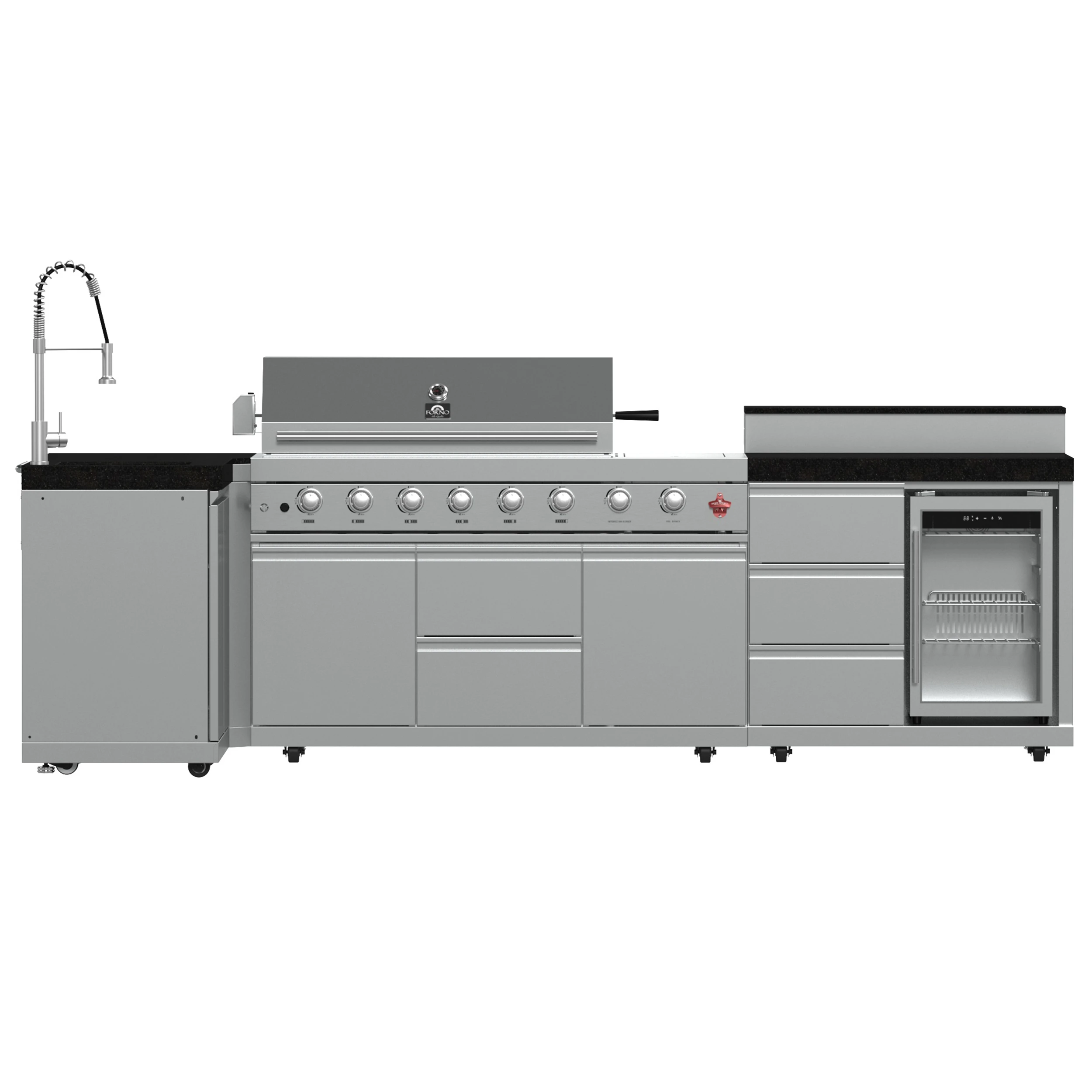 Bulnes 40-Inch BBQ, 95,000 BTU, 5 Burners, Sear & Rotisserie Infrared with Side Burner, Outdoor Kitchen with 1.8 cu.ft. Beverage Center & Granite Countertops FODKT2520BLK
