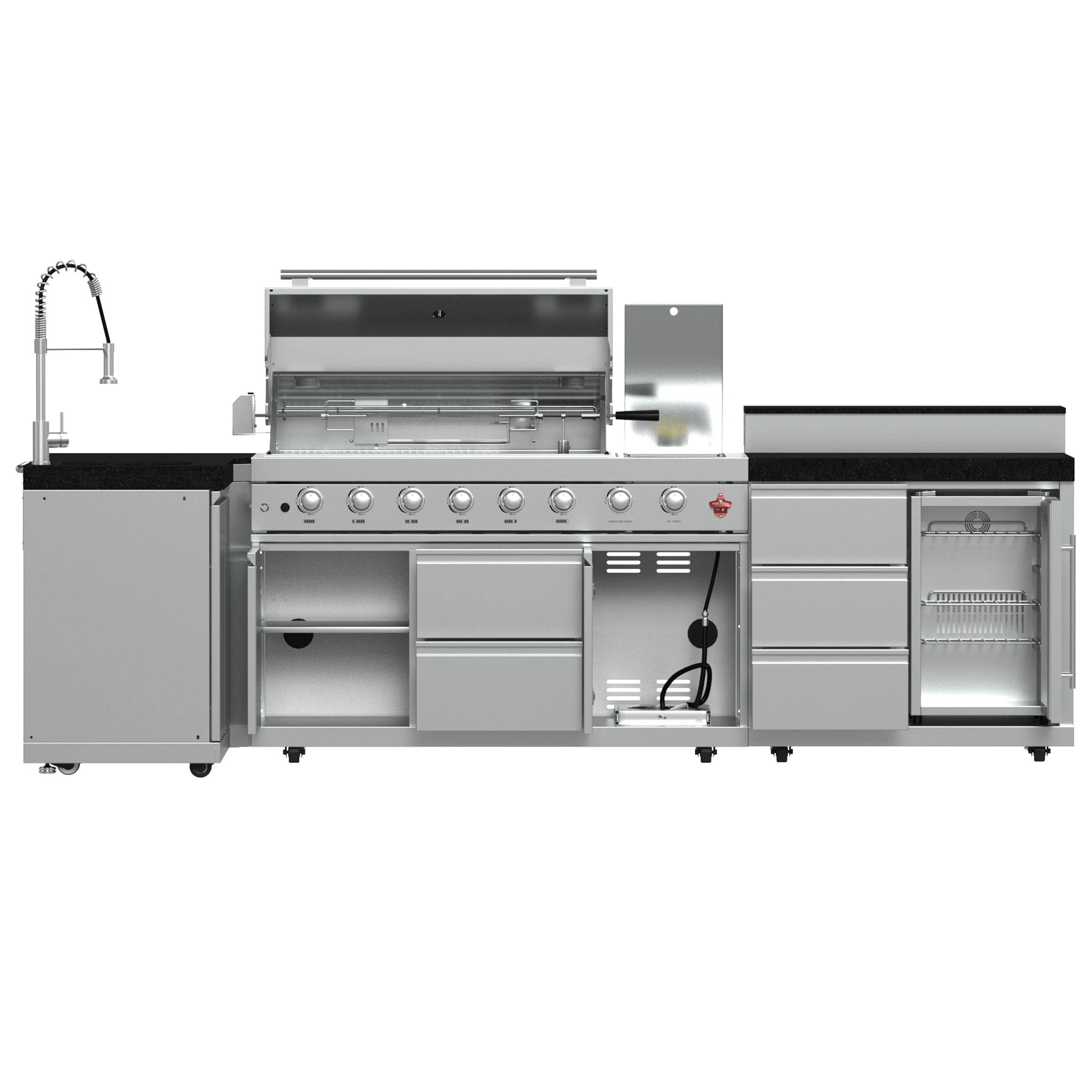 Bulnes 40-Inch BBQ, 95,000 BTU, 5 Burners, Sear & Rotisserie Infrared with Side Burner, Outdoor Kitchen with 1.8 cu.ft. Beverage Center & Granite Countertops FODKT2520BLK
