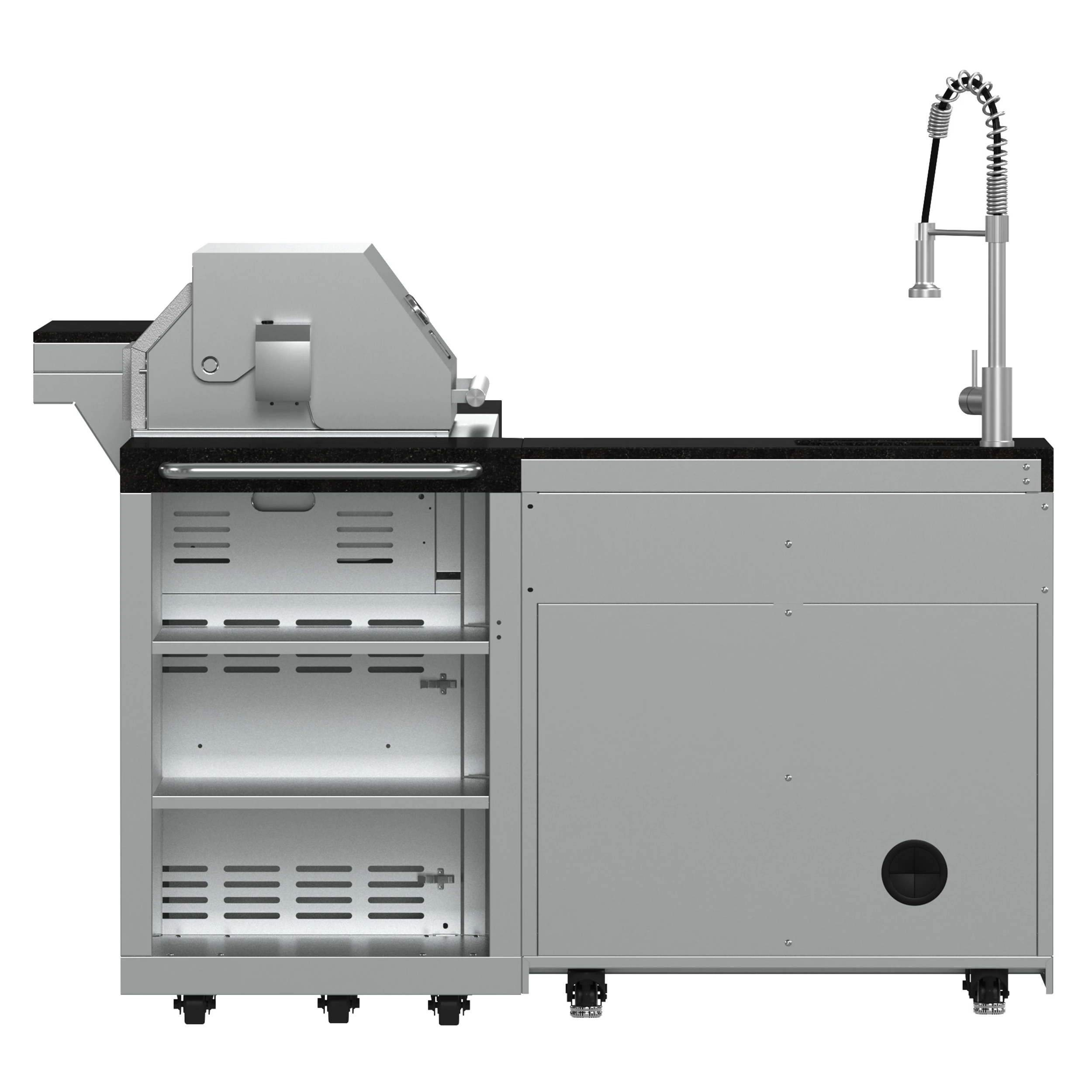 Bulnes 40-Inch BBQ, 95,000 BTU, 5 Burners, Sear & Rotisserie Infrared with Side Burner, Outdoor Kitchen with 1.8 cu.ft. Beverage Center & Granite Countertops FODKT2520BLK