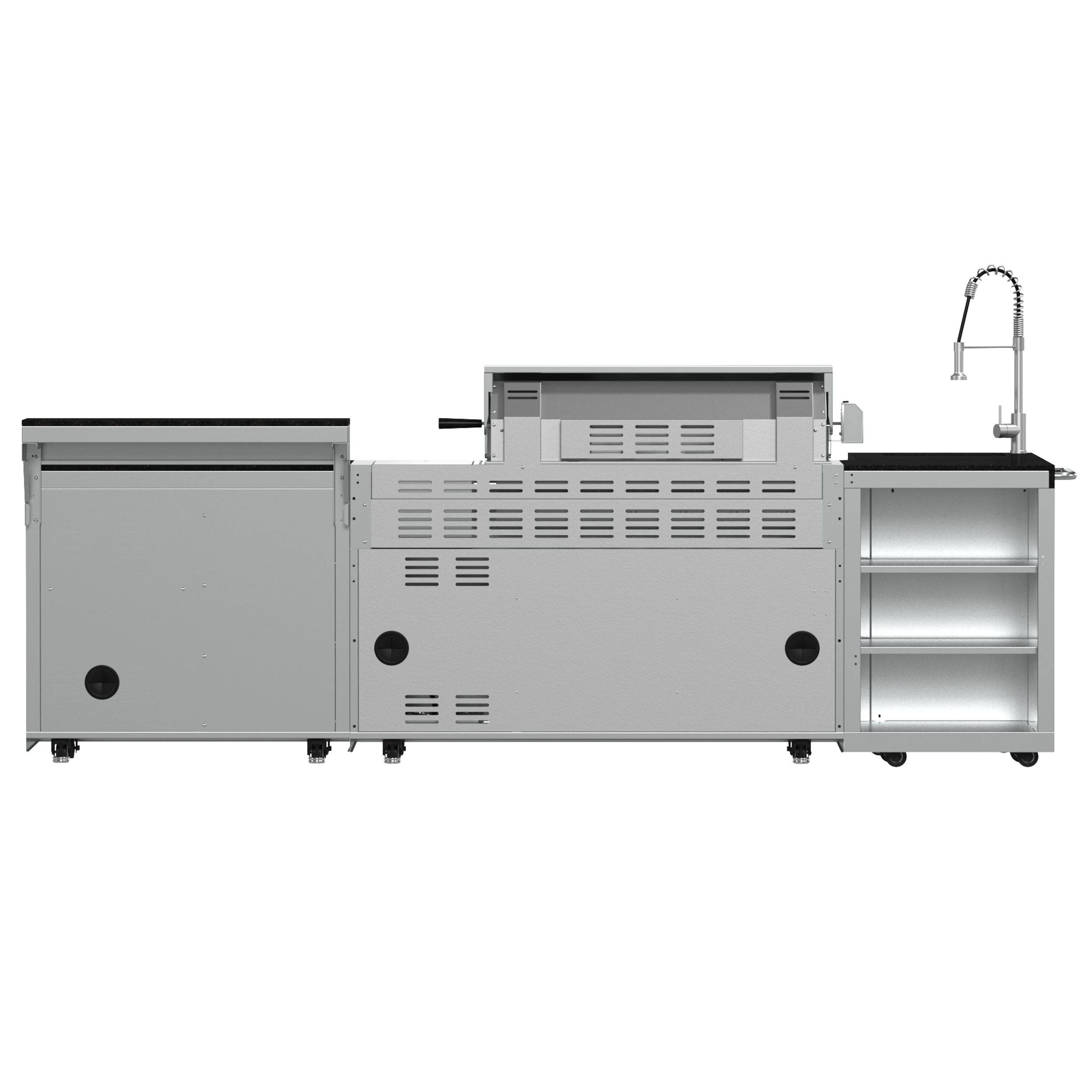 Bulnes 40-Inch BBQ, 95,000 BTU, 5 Burners, Sear & Rotisserie Infrared with Side Burner, Outdoor Kitchen with 1.8 cu.ft. Beverage Center & Granite Countertops FODKT2520BLK