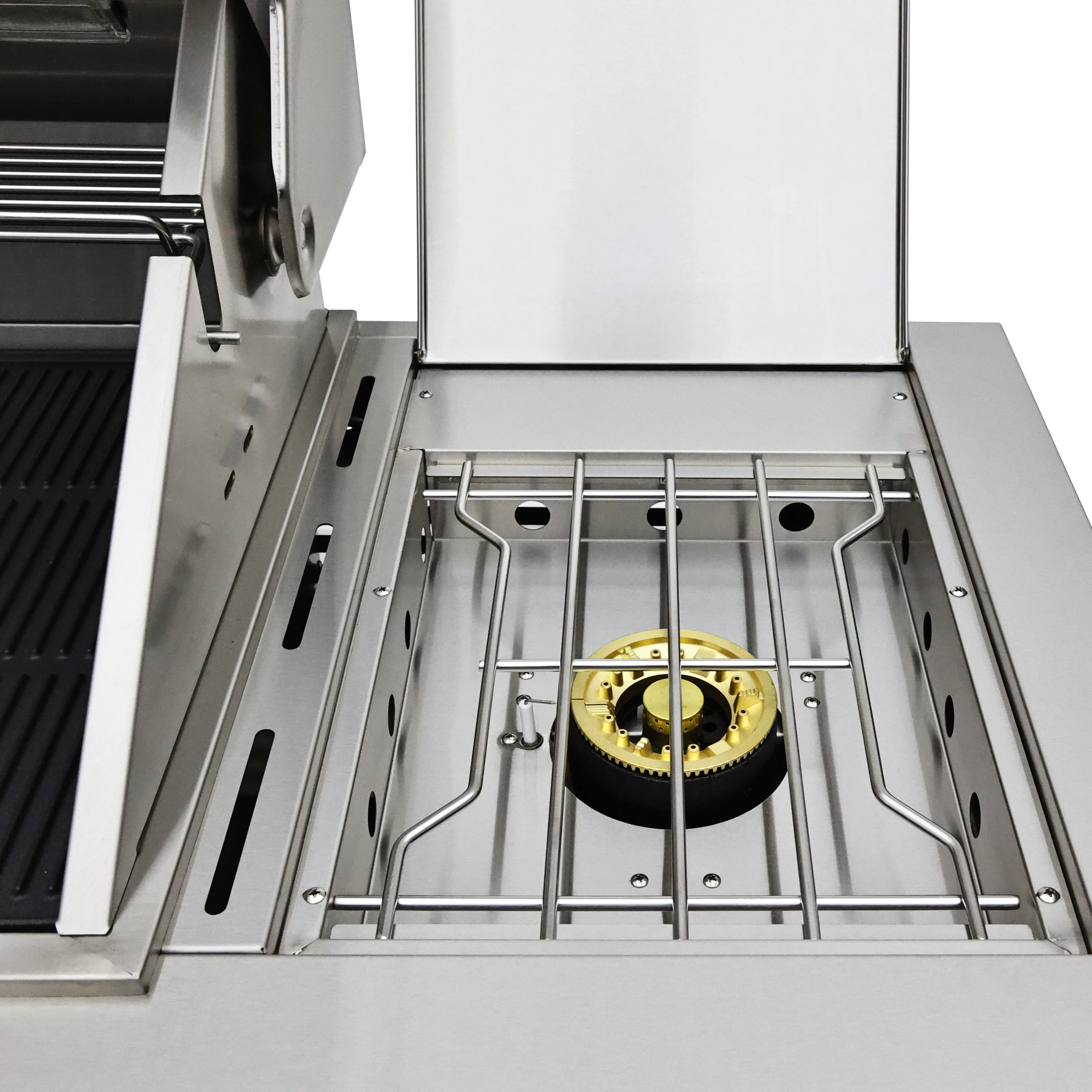 Bulnes 40-Inch BBQ, 95,000 BTU, 5 Burners, Sear & Rotisserie Infrared with Side Burner, Outdoor Kitchen with 1.8 cu.ft. Beverage Center & Granite Countertops FODKT2520BLK