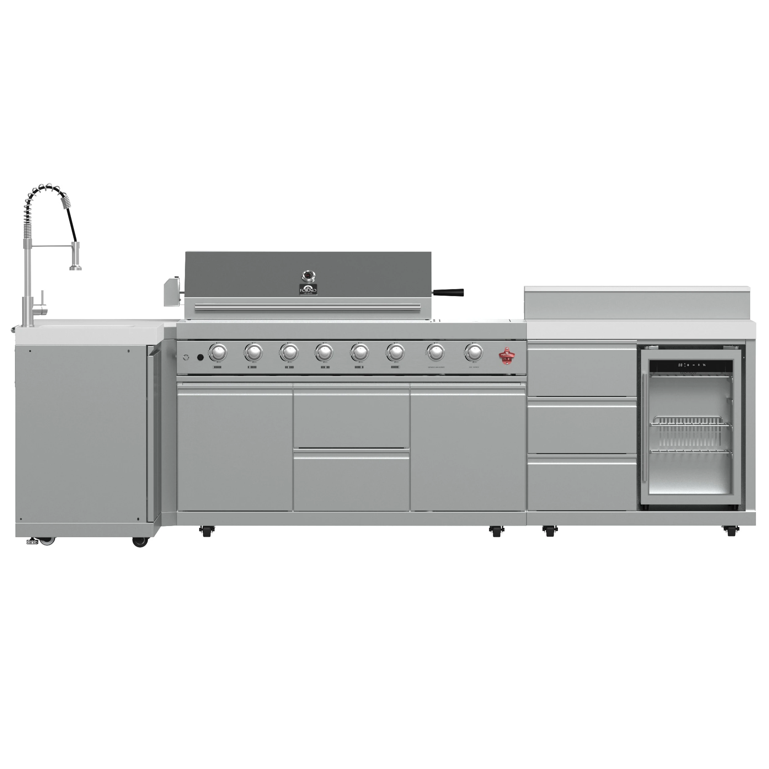 Bulnes 40-Inch BBQ, 95,000 BTU, 5 Burners, Sear & Rotisserie Infrared with Side Burner, Outdoor Kitchen with 1.8 cu.ft. Beverage Center & Sintered Stone Countertops FODKT2520WHT