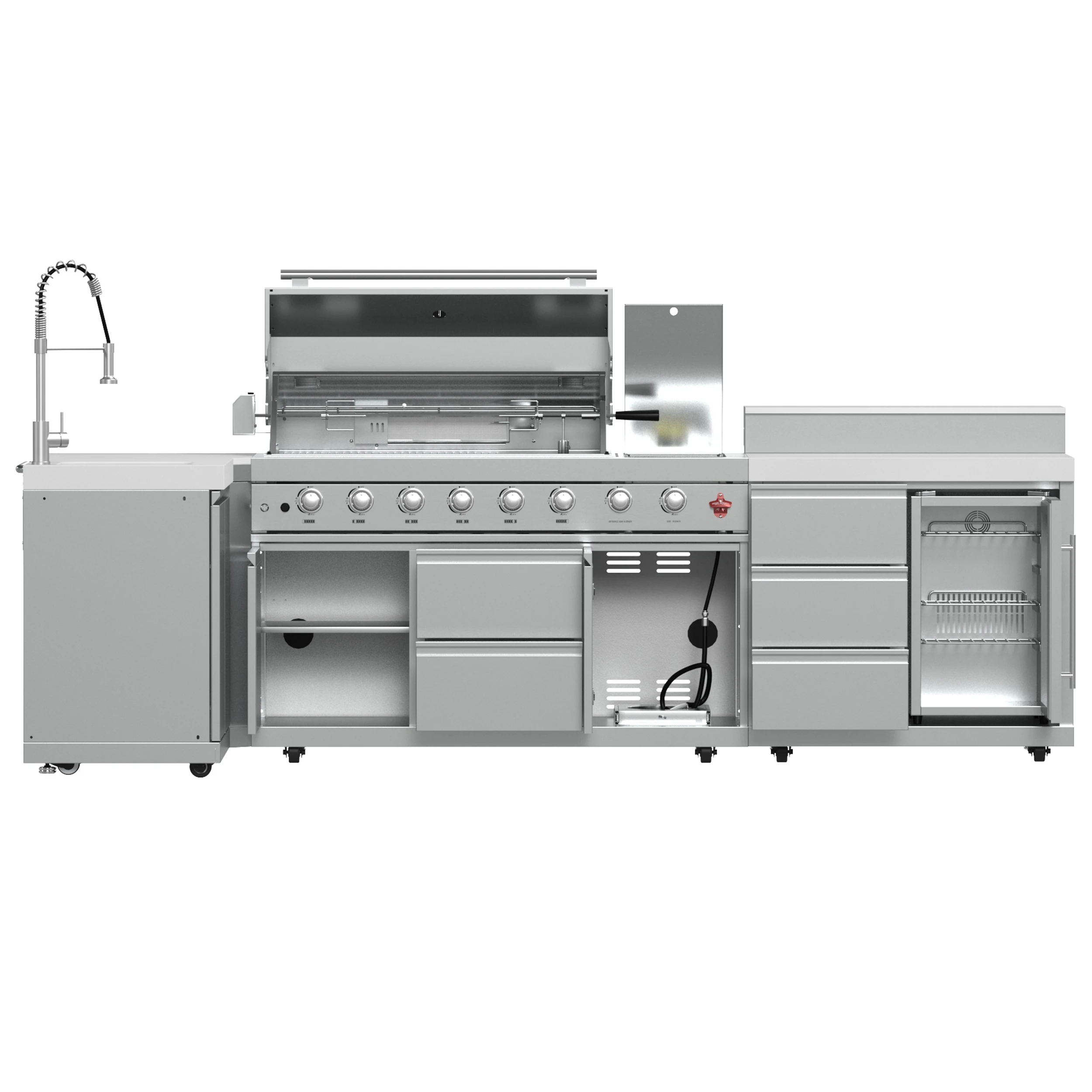 Bulnes 40-Inch BBQ, 95,000 BTU, 5 Burners, Sear & Rotisserie Infrared with Side Burner, Outdoor Kitchen with 1.8 cu.ft. Beverage Center & Sintered Stone Countertops FODKT2520WHT