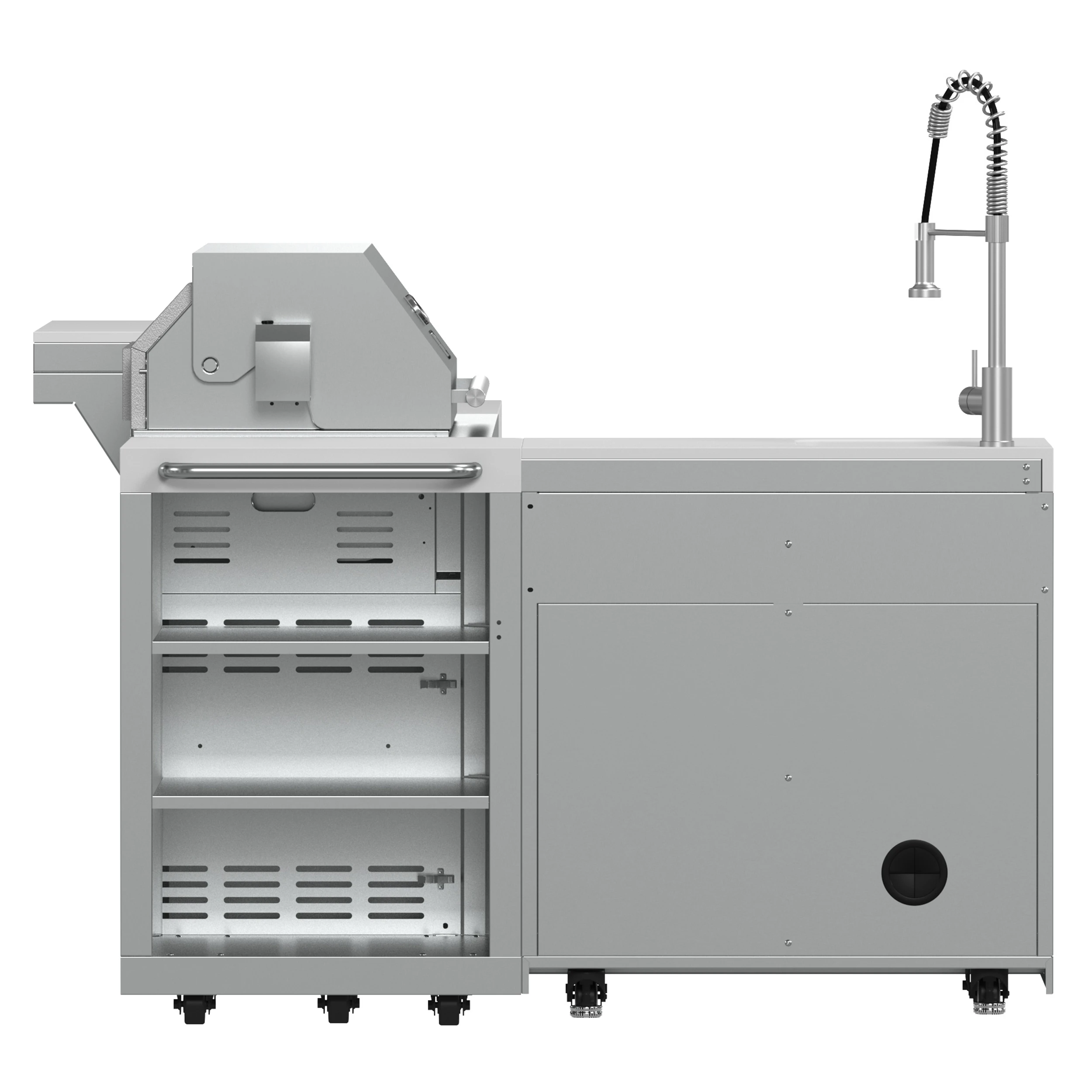 Bulnes 40-Inch BBQ, 95,000 BTU, 5 Burners, Sear & Rotisserie Infrared with Side Burner, Outdoor Kitchen with 1.8 cu.ft. Beverage Center & Sintered Stone Countertops FODKT2520WHT