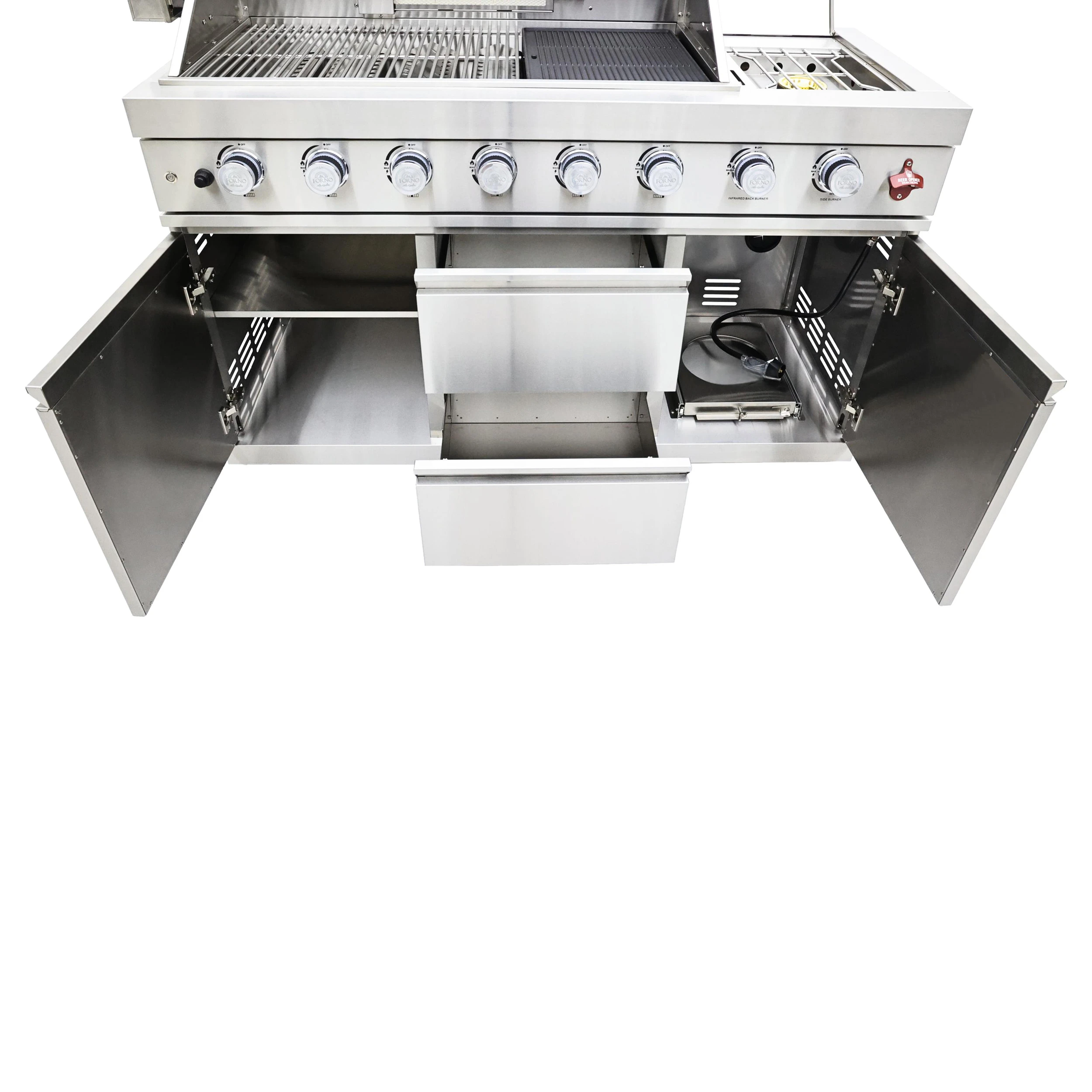 Bulnes 40-Inch BBQ, 95,000 BTU, 5 Burners, Sear & Rotisserie Infrared with Side Burner, Outdoor Kitchen with 1.8 cu.ft. Beverage Center & Sintered Stone Countertops FODKT2520WHT