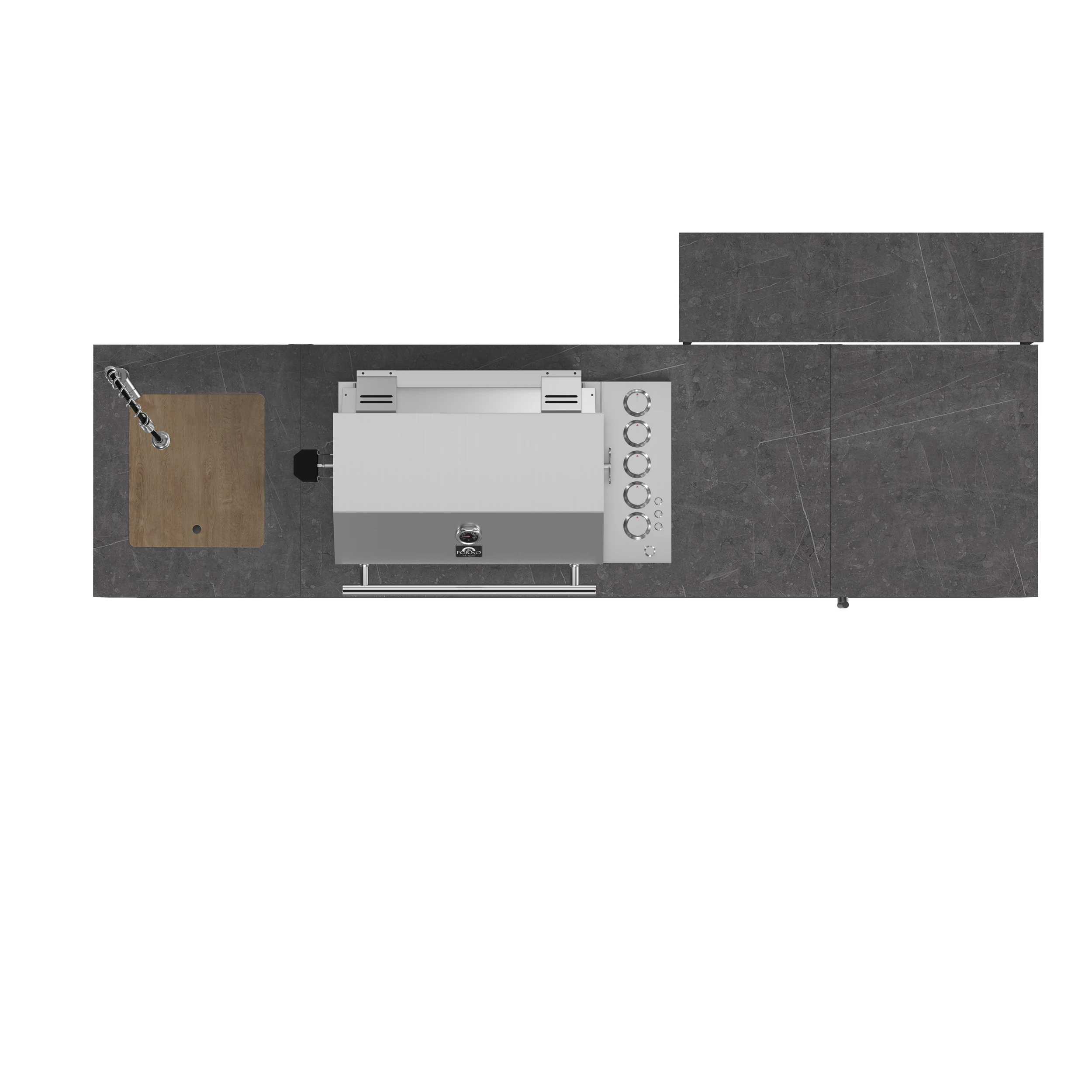Rimini Outdoor Kitchen 30" BBQ 62,600 BTU, 3 Burners with Sear & Rotisserie, 2.4 cu.ft. Beverage Center, Sink, Cabinets & Sintered Stone Countertop FODKT2544BLK