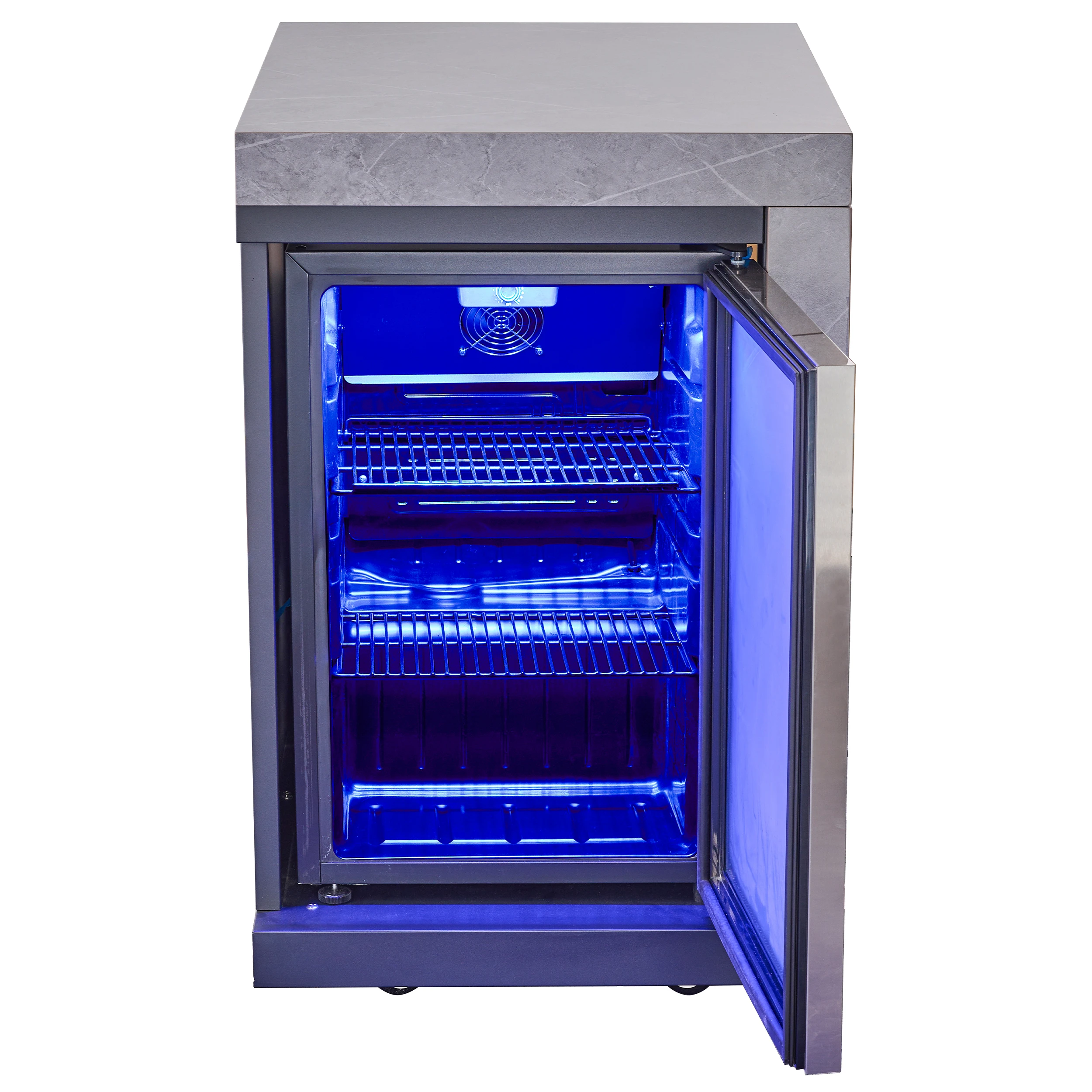 Rimini Outdoor Kitchen 30" BBQ 62,600 BTU, 3 Burners with Sear & Rotisserie, 2.4 cu.ft. Beverage Center, Sink, Cabinets & Sintered Stone Countertop FODKT2544BLK