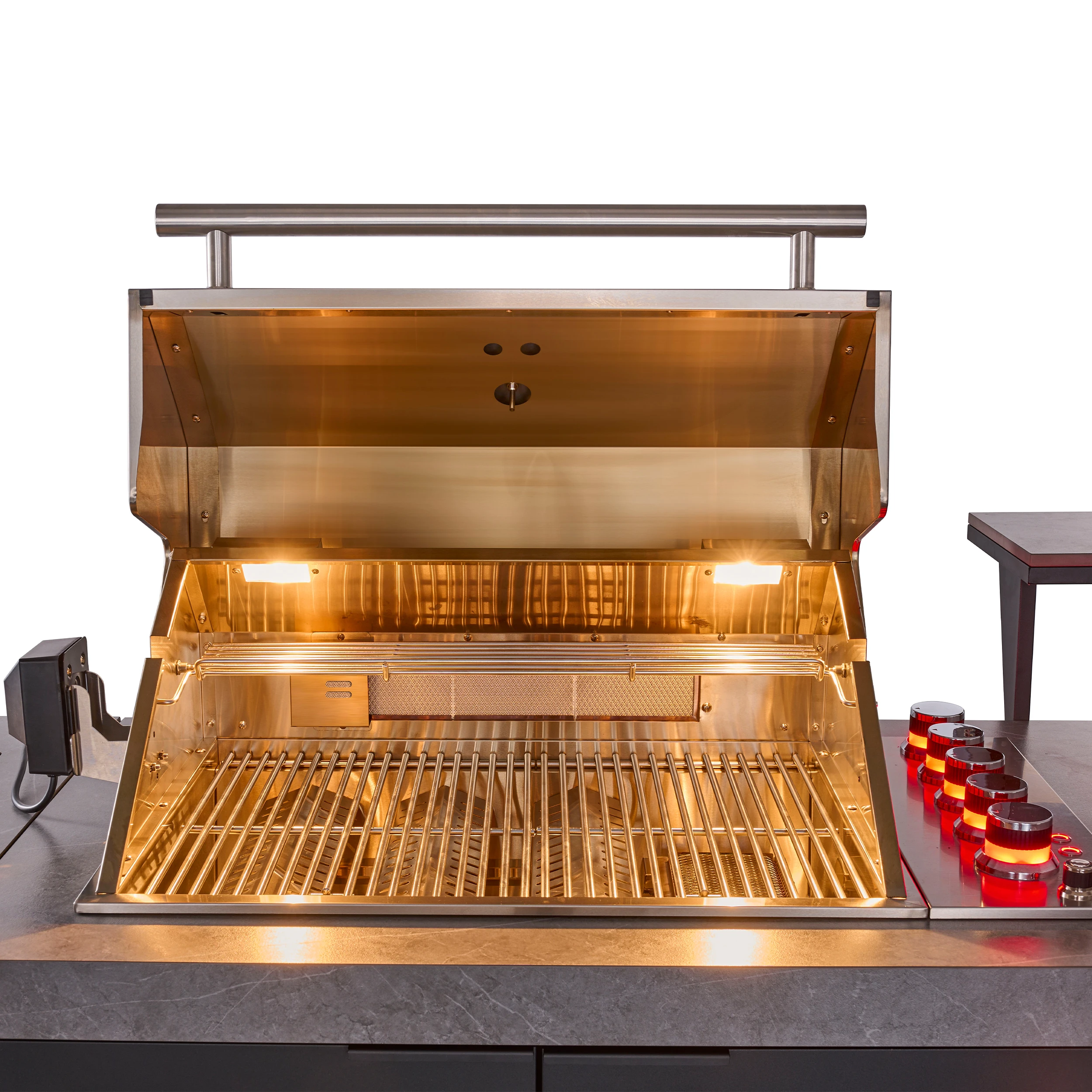 Rimini Outdoor Kitchen 30" BBQ 62,600 BTU, 3 Burners with Sear & Rotisserie, 2.4 cu.ft. Beverage Center, Sink, Cabinets & Sintered Stone Countertop FODKT2544BLK