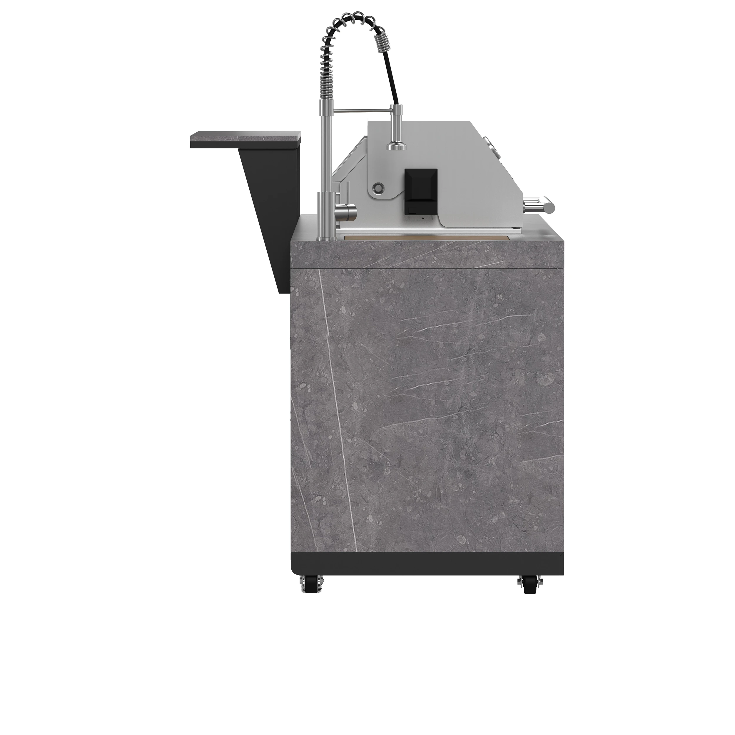 Rimini Outdoor Kitchen 30" BBQ 62,600 BTU, 3 Burners with Sear & Rotisserie, 2.4 cu.ft. Beverage Center, Sink, Cabinets & Sintered Stone Countertop FODKT2544BLK