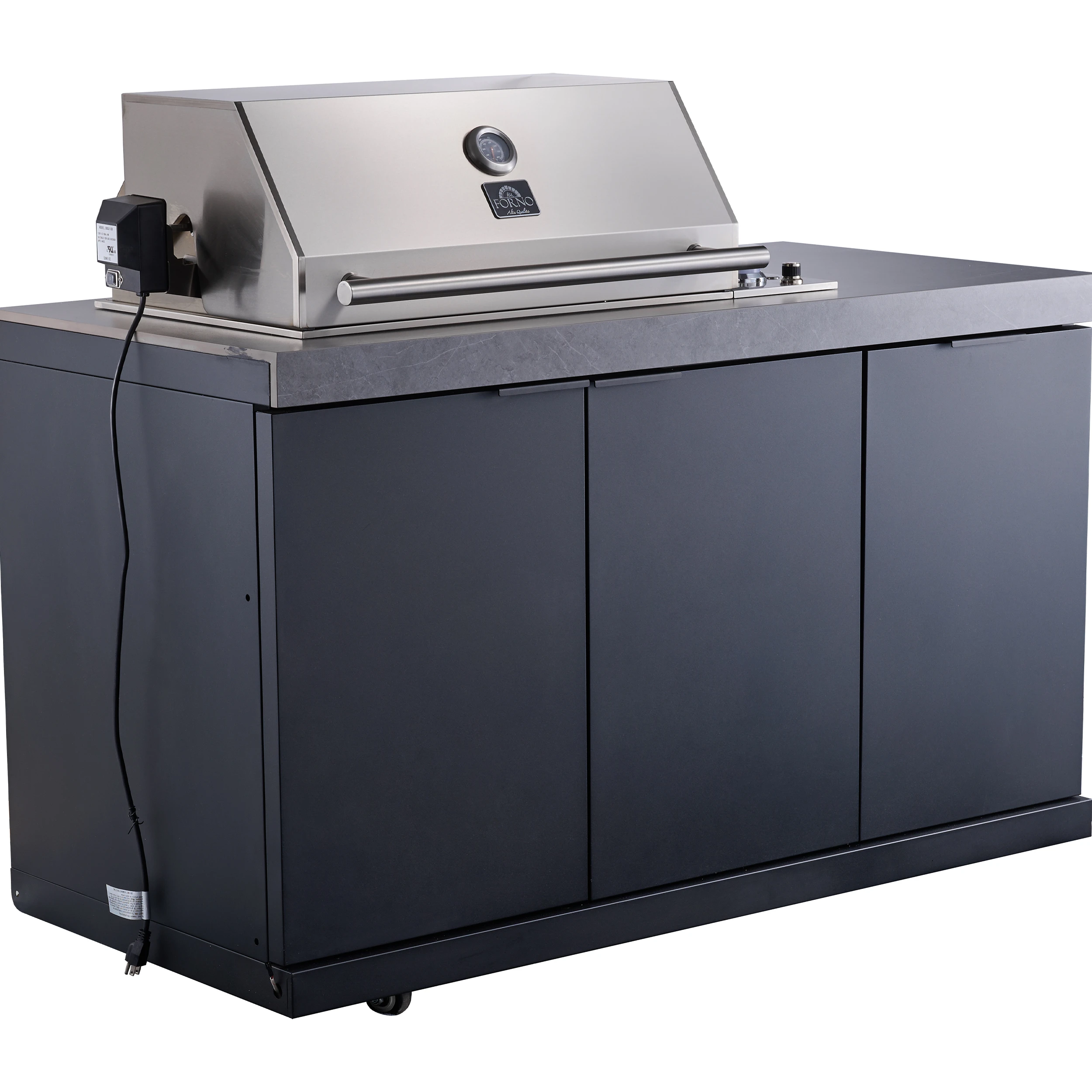 Rimini Outdoor Kitchen 30" BBQ 62,600 BTU, 3 Burners with Sear & Rotisserie, 2.4 cu.ft. Beverage Center, Sink, Cabinets & Sintered Stone Countertop FODKT2544BLK