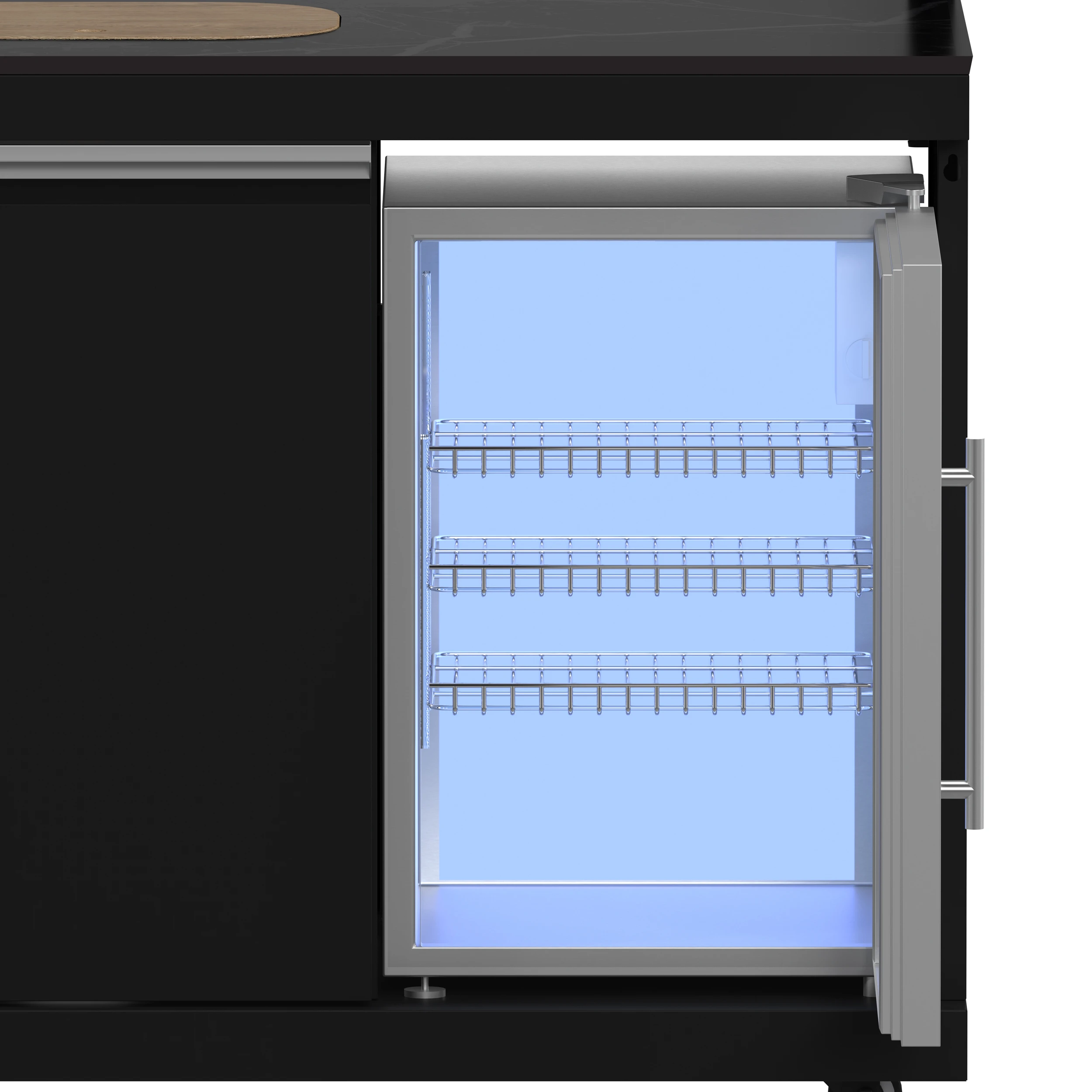 All’Aperto 87,600 BTU Outdoor Kitchen, 4 Burners, Infrared Burners, Side Burner, Sintered Stone Countertops, Gas Pizza Oven, Sink Module, Bar & Beverage Center FODKT2551BLK