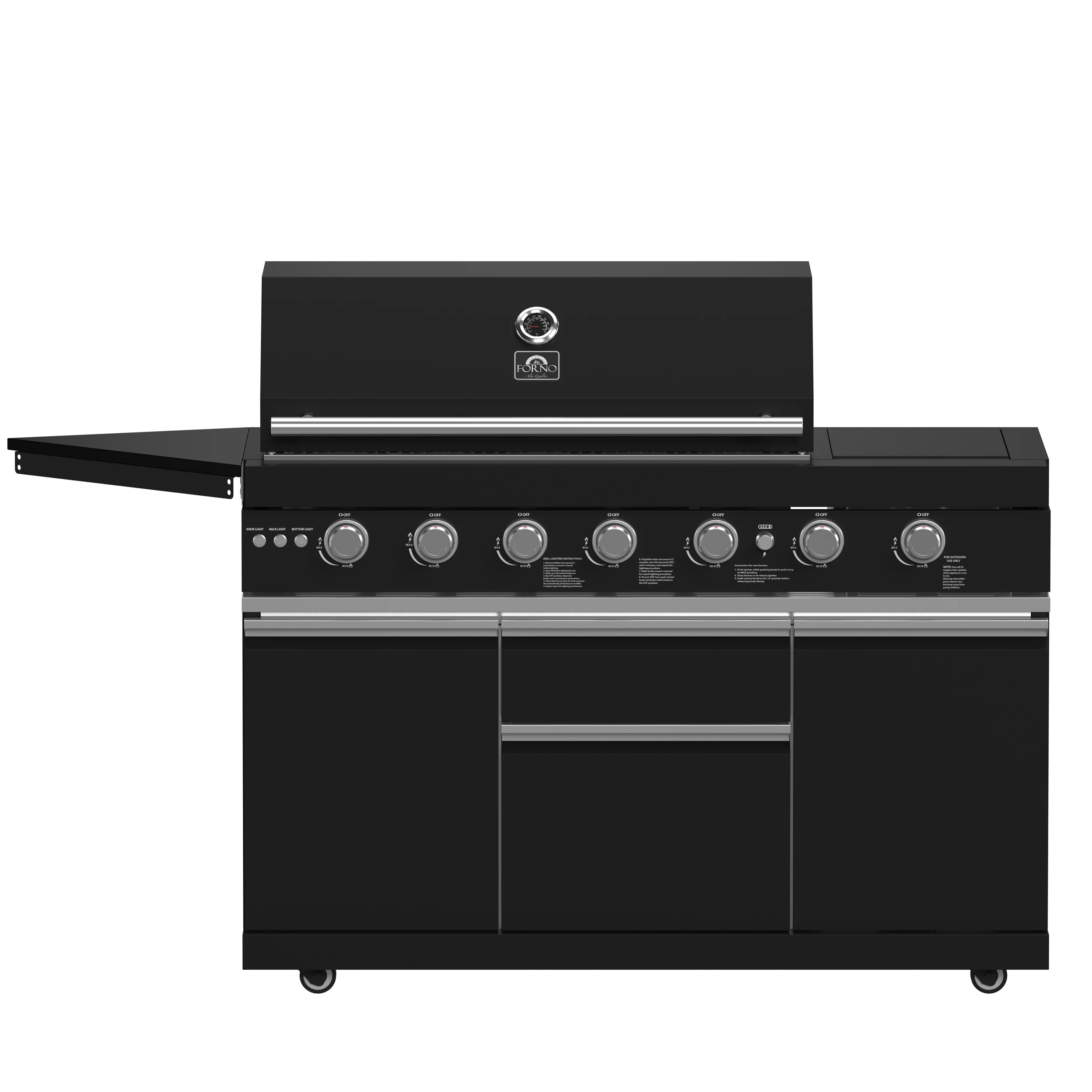 All’Aperto 87,600 BTU Outdoor Kitchen, 4 Burners, Infrared Burners, Side Burner, Sintered Stone Countertops, Gas Pizza Oven, Sink Module, Bar & Beverage Center FODKT2551BLK