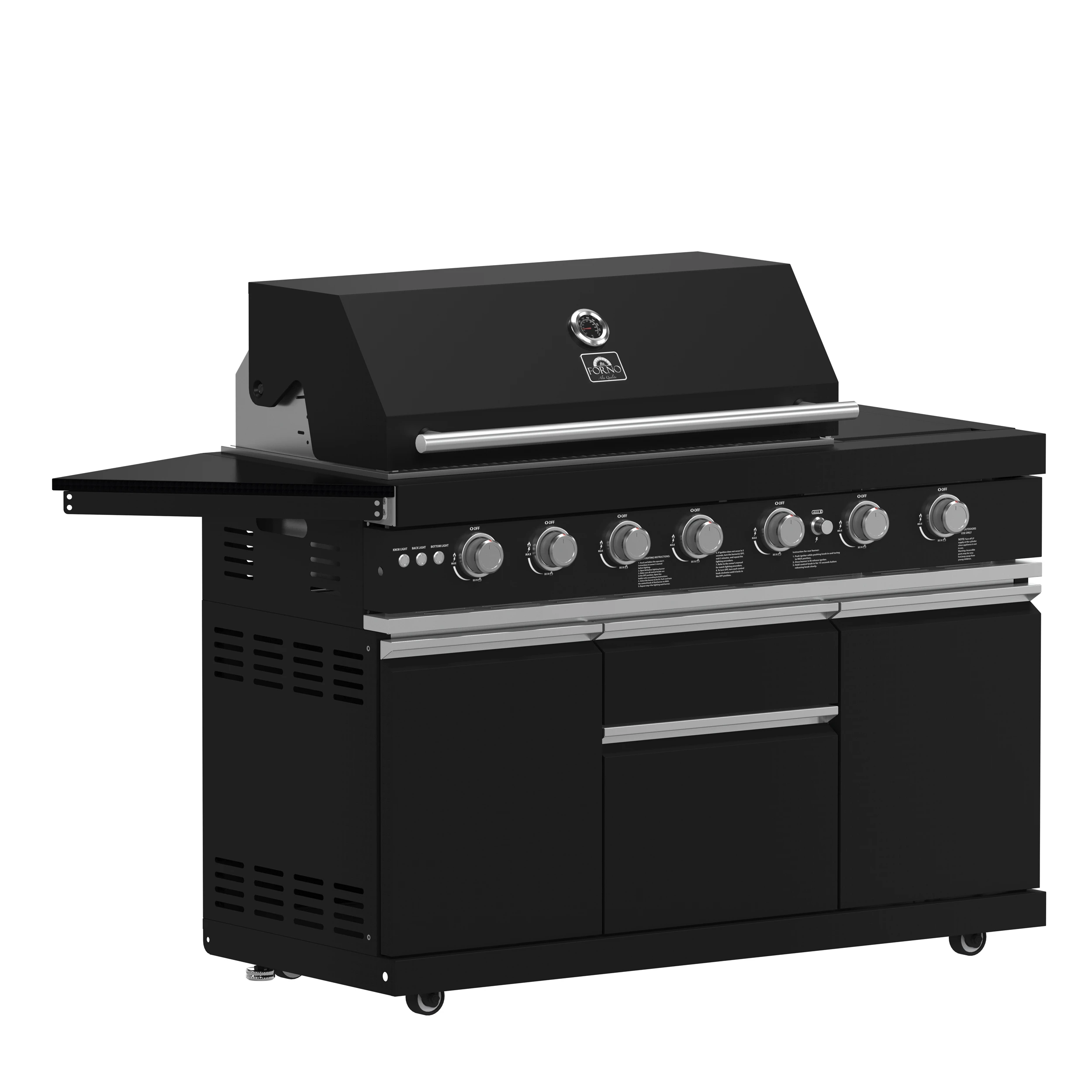 All’Aperto 87,600 BTU Outdoor Kitchen, 4 Burners, Infrared Burners, Side Burner, Sintered Stone Countertops, Gas Pizza Oven, Sink Module, Bar & Beverage Center FODKT2551BLK